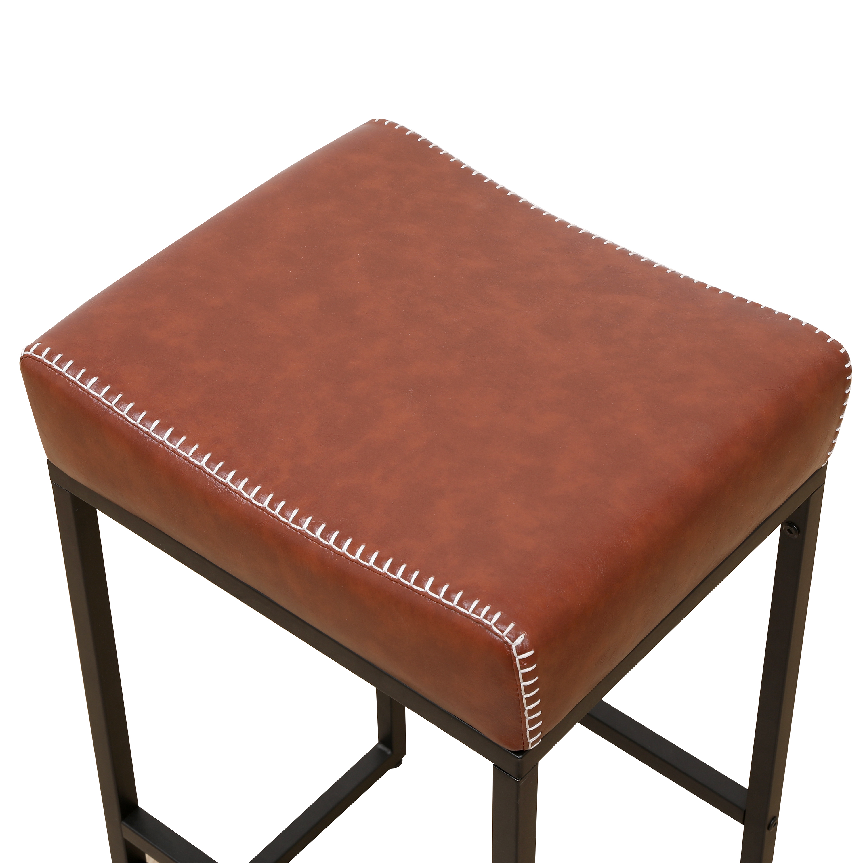 Yardi Yard Modern PU Leather Counter Height Bar Stools Set of 2, Upholstered Accent Stool with Footrest, Brown