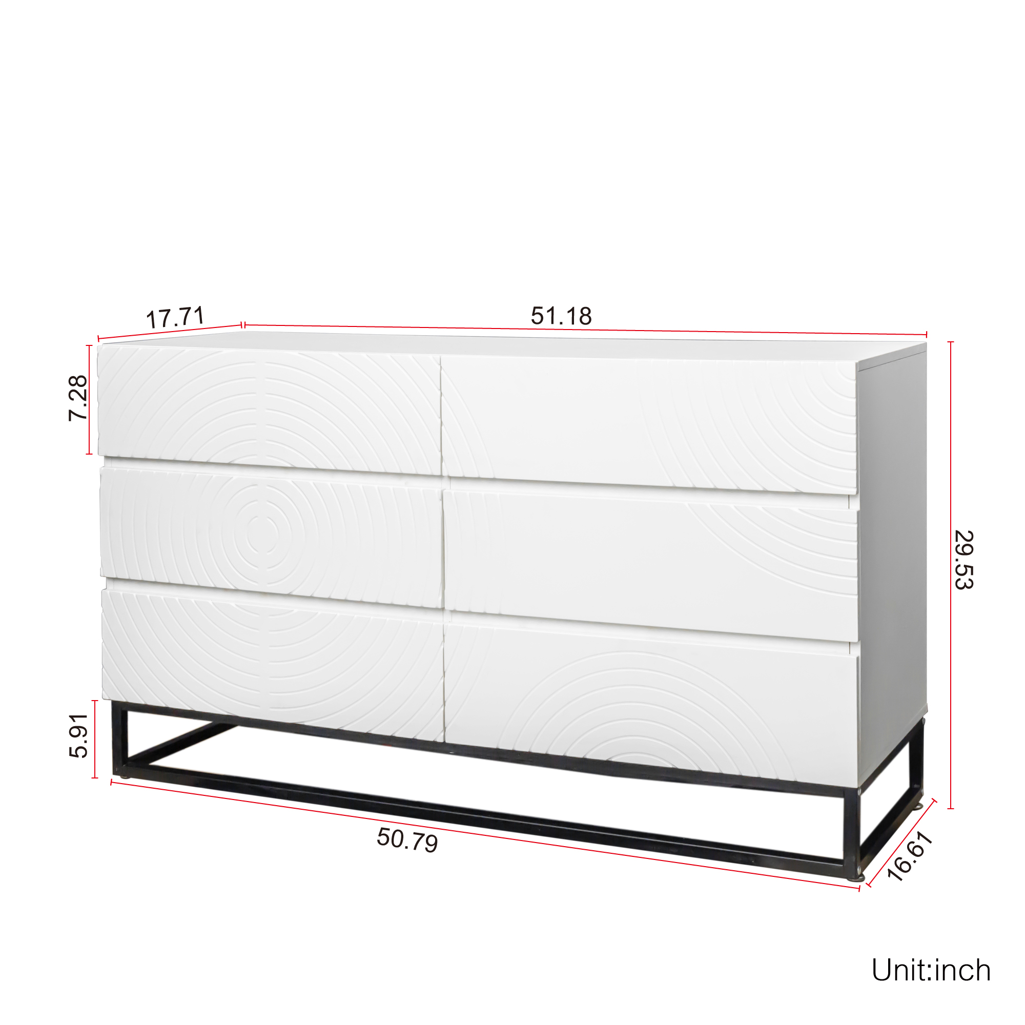 Spaco Dresser for Bedroom 6 Drawers Dresser& Chests of Drawers, White Dresser