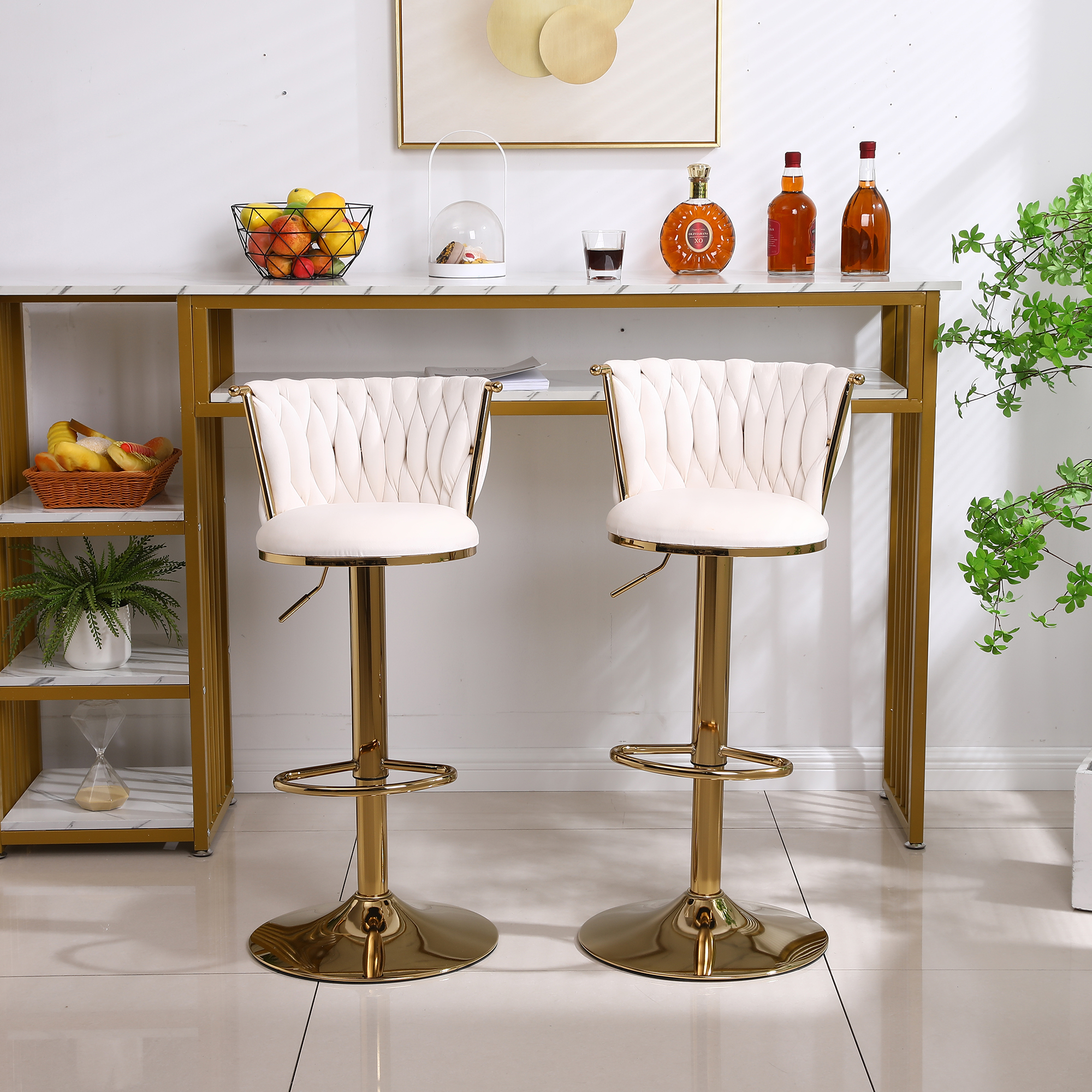 Kadyn 2PCS Swivel Bar Stools, Counter Height Dining Chairs for Kitchen Counter, Modern Bar Chairs with Back and Footrest, Beige