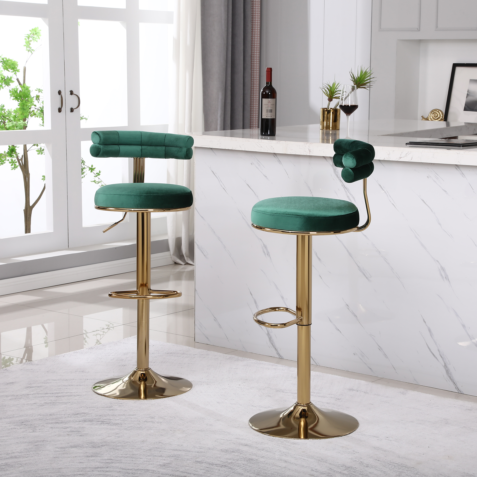 Kadyn 40.55" 2PCS Swivel Bar Stool, Adjustable Counter Height Barstools with Back and Footrest, Modern Green Bar Chair for Home Counter