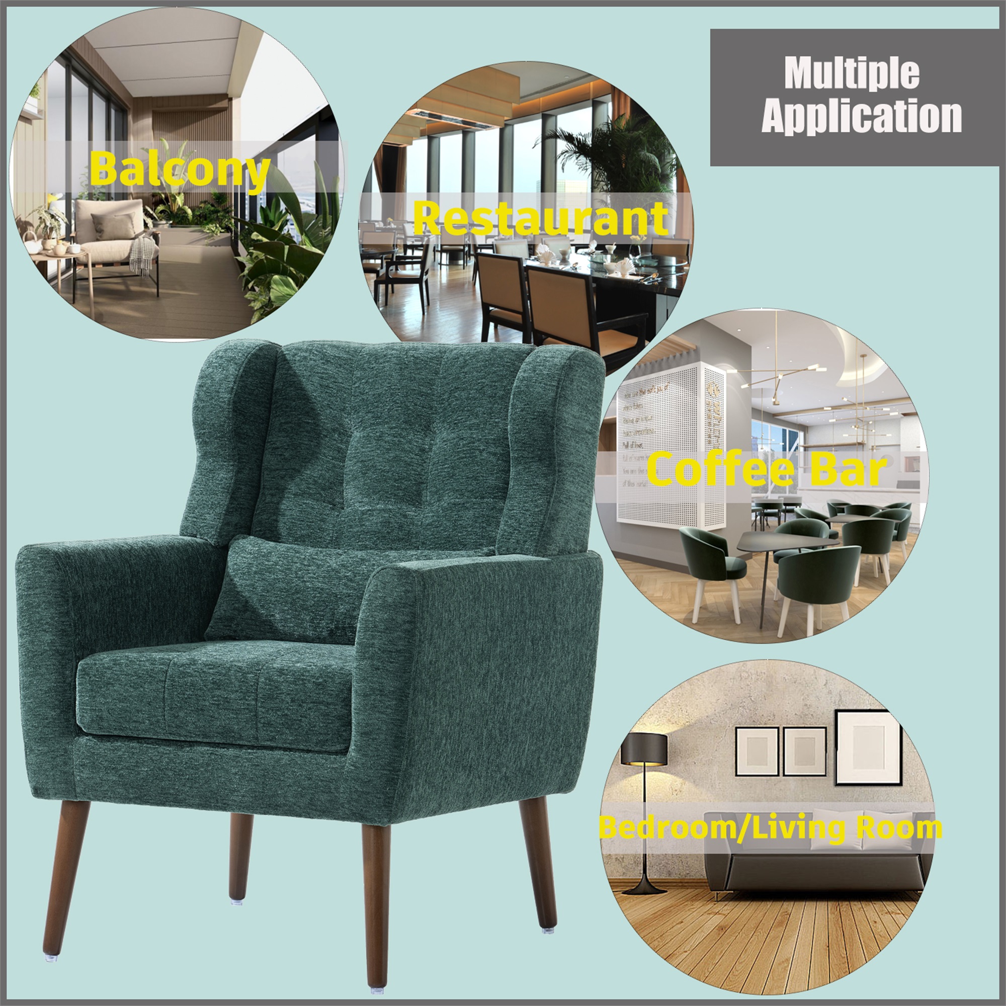 Resenkos Reading Arm Living Room Comfy Accent Chairs for Bedroom, Comfy Upholstered Single Sofa Blackish Green