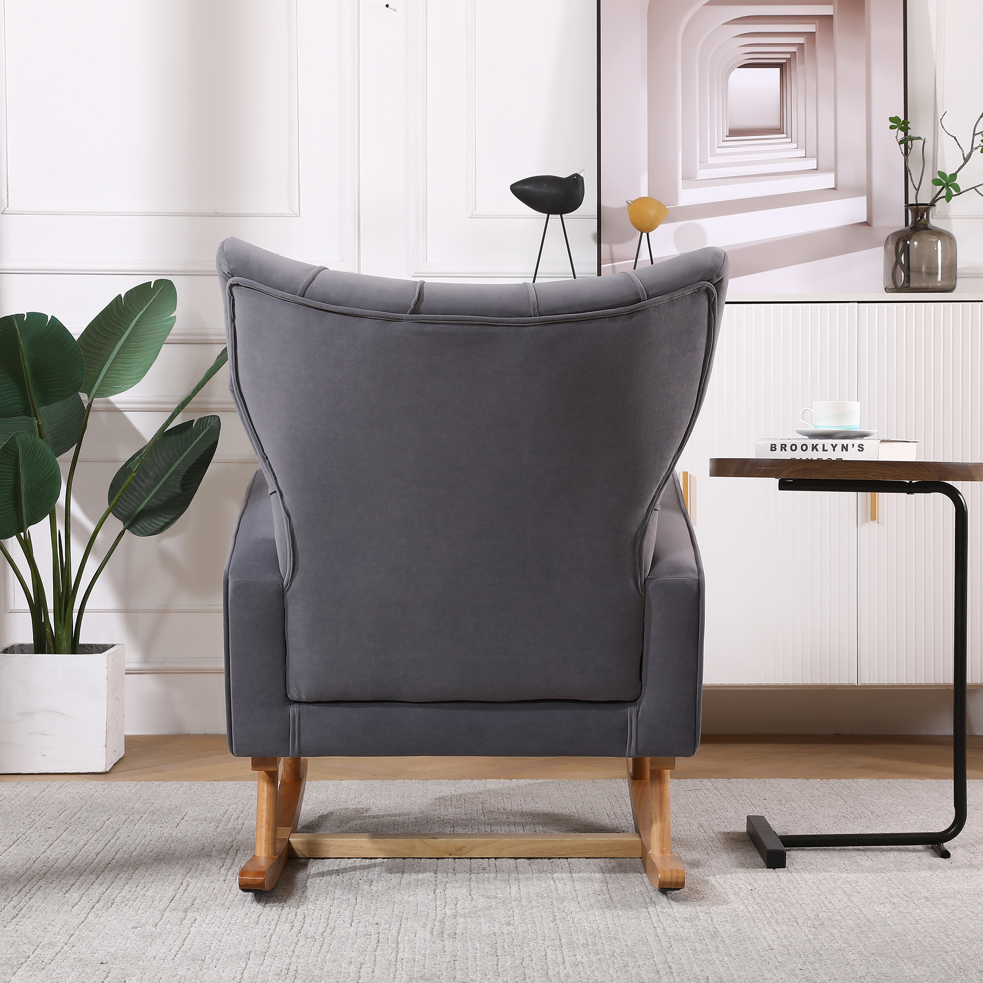 Resenkos Modern Velvet Rocking Chair Nursery with High Backrest, Living Room Accent Chair Armchair, Grey