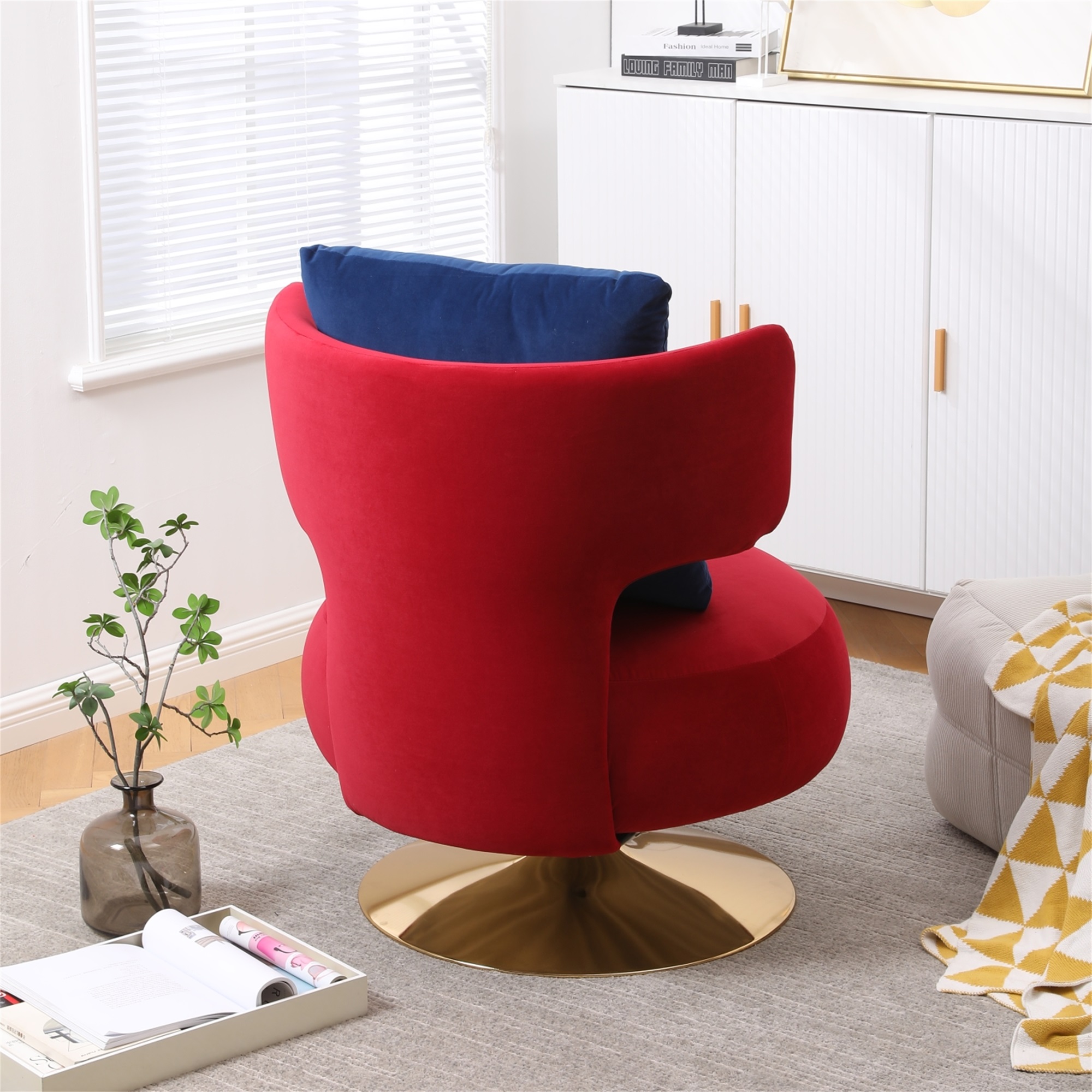 Resenkos Upholstered Leisure Accent Chair with Golden Metal Base for Nursery, Living Room, Bedroom, Red