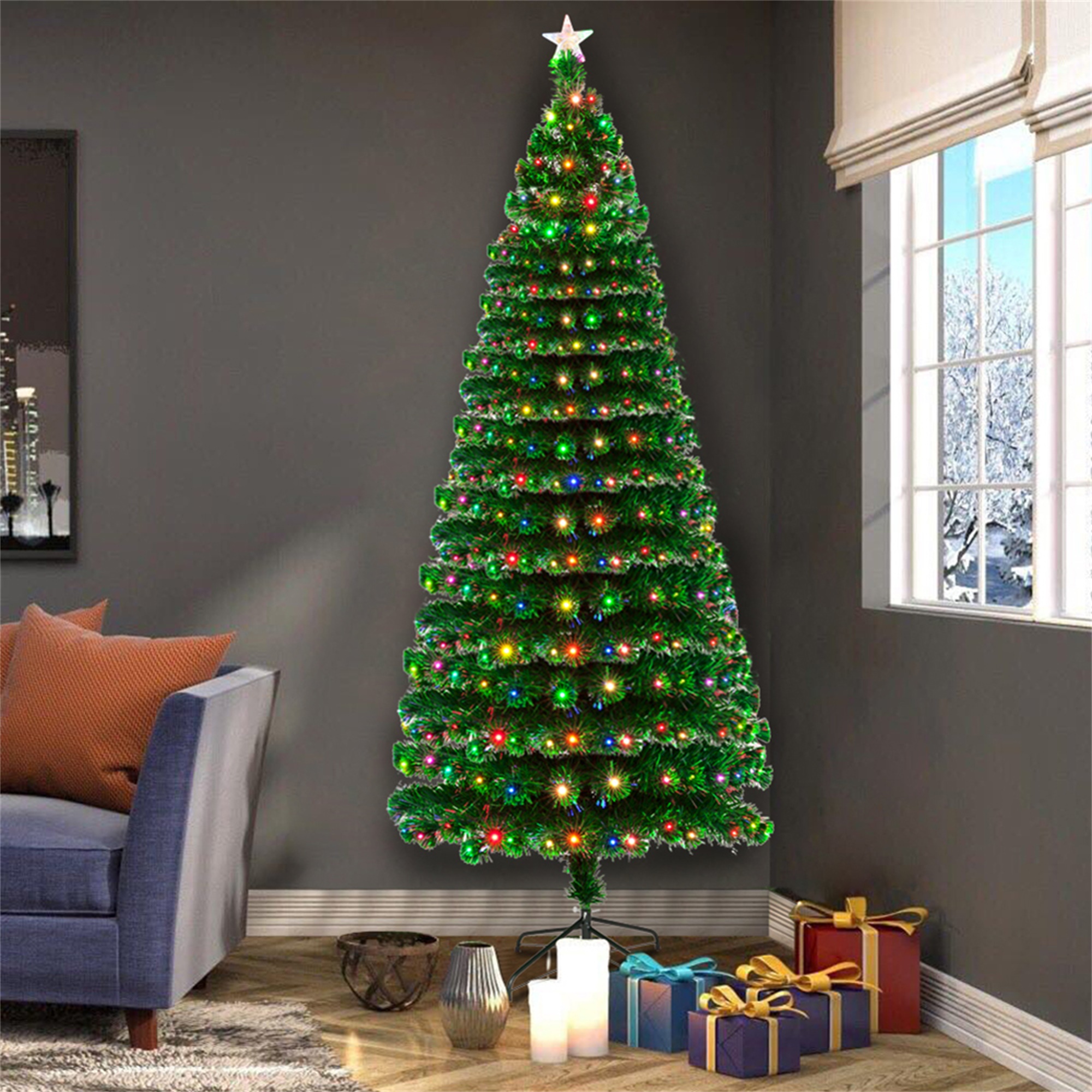 Kepooman 7.5FT Fiber Optic Artificial Christmas Tree, Xmas Tree with 260 LED Lamps & 260 Branches for Party Decor, Light Green Kepooman 7.5FT Fiber Optic Artificial Christmas Tree, Xmas Tree with 260 LED Lamps & 260 Branches for Party Decor, Light Green
