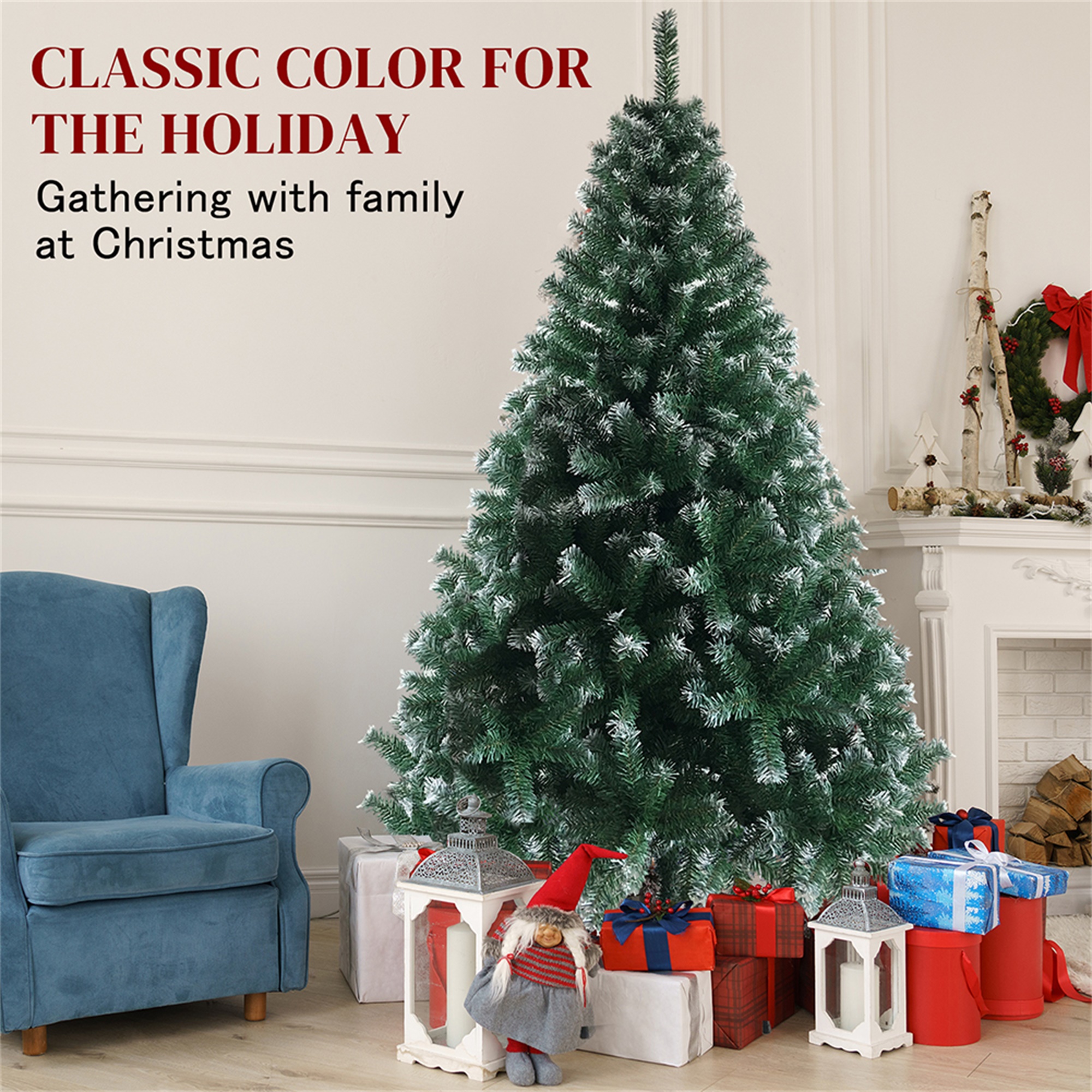 Kepooman 6ft 1050 Branch Christmas Tree,Artificial Christmas Tree for Home Office with Iron Leg, White PVC Xmas Tree Kepooman 6ft 1050 Branch Christmas Tree,Artificial Christmas Tree for Home Office with Iron Leg, White PVC Xmas Tree