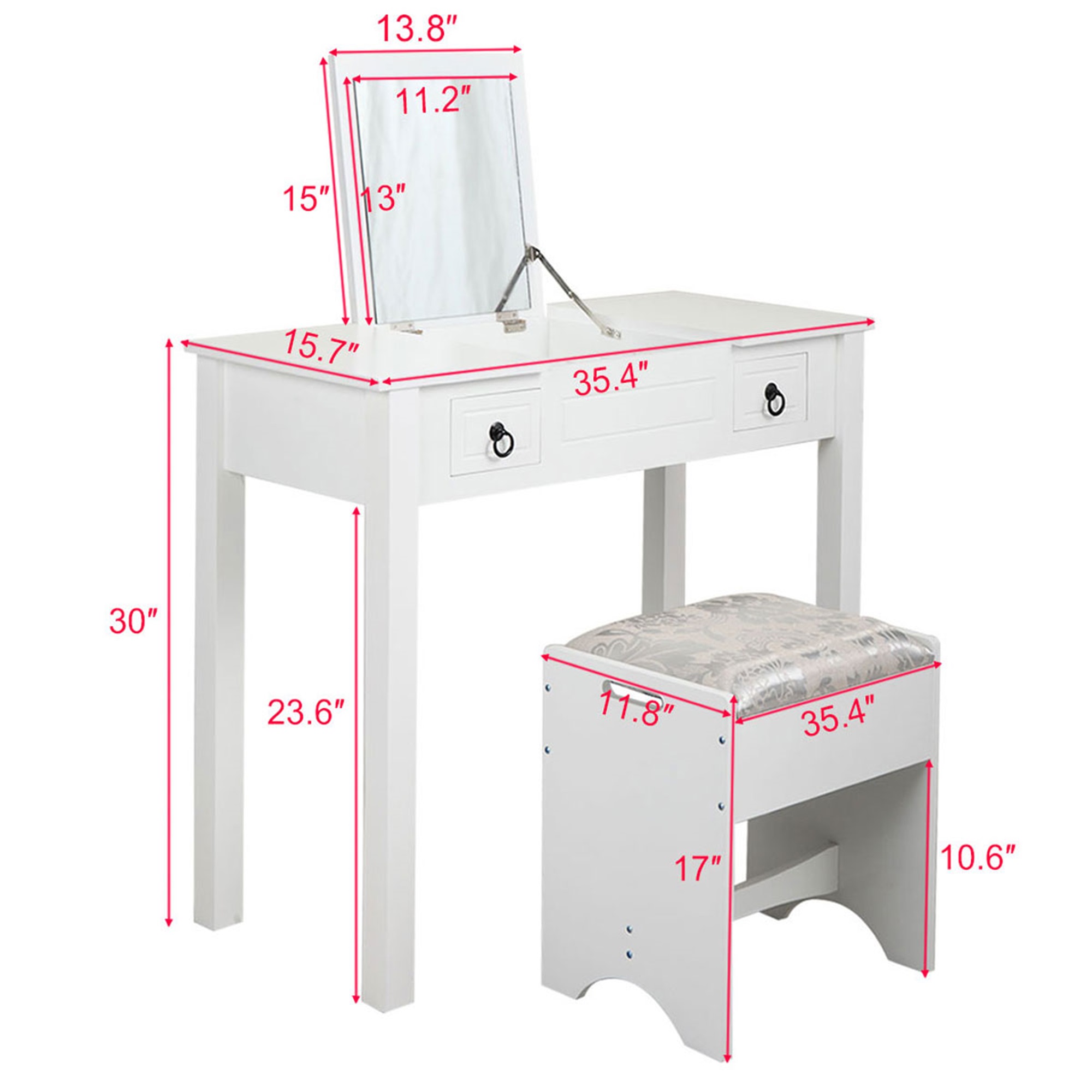 Spaco Small Makeup Vanity Desk with Mirror Makeup Vanity, White Vanity