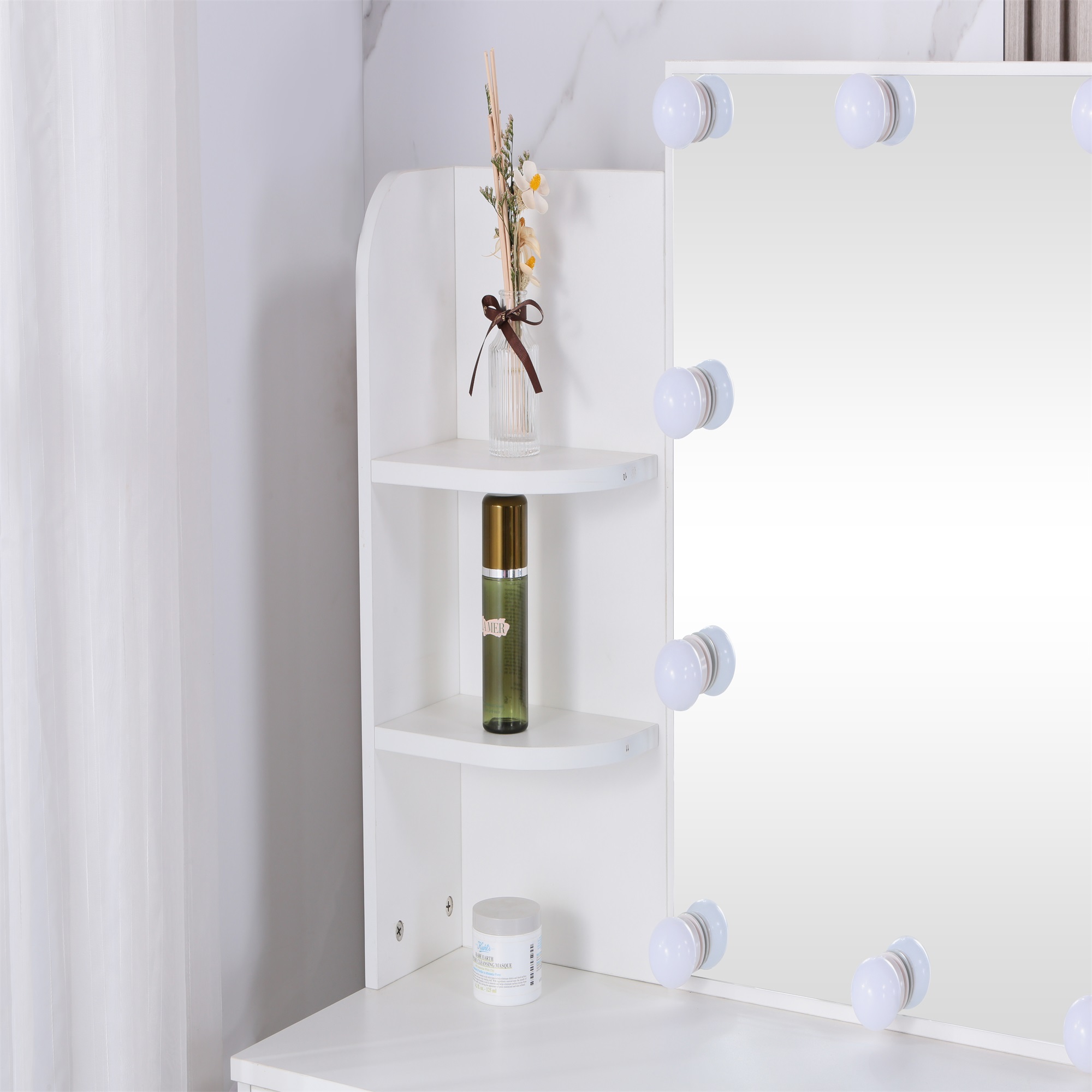 Spaco Small Makeup Vanity Desk with Mirror and Light Makeup Vanity, White Vanity