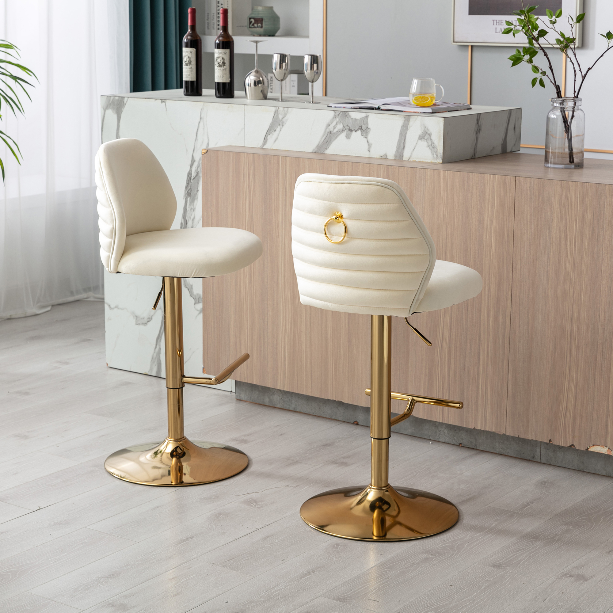 Resenkos Adjustable Swivel Bar Stools Adjustable Counter Height Bar Chairs for Kitchen Island Restaurant Pub Counter Beige