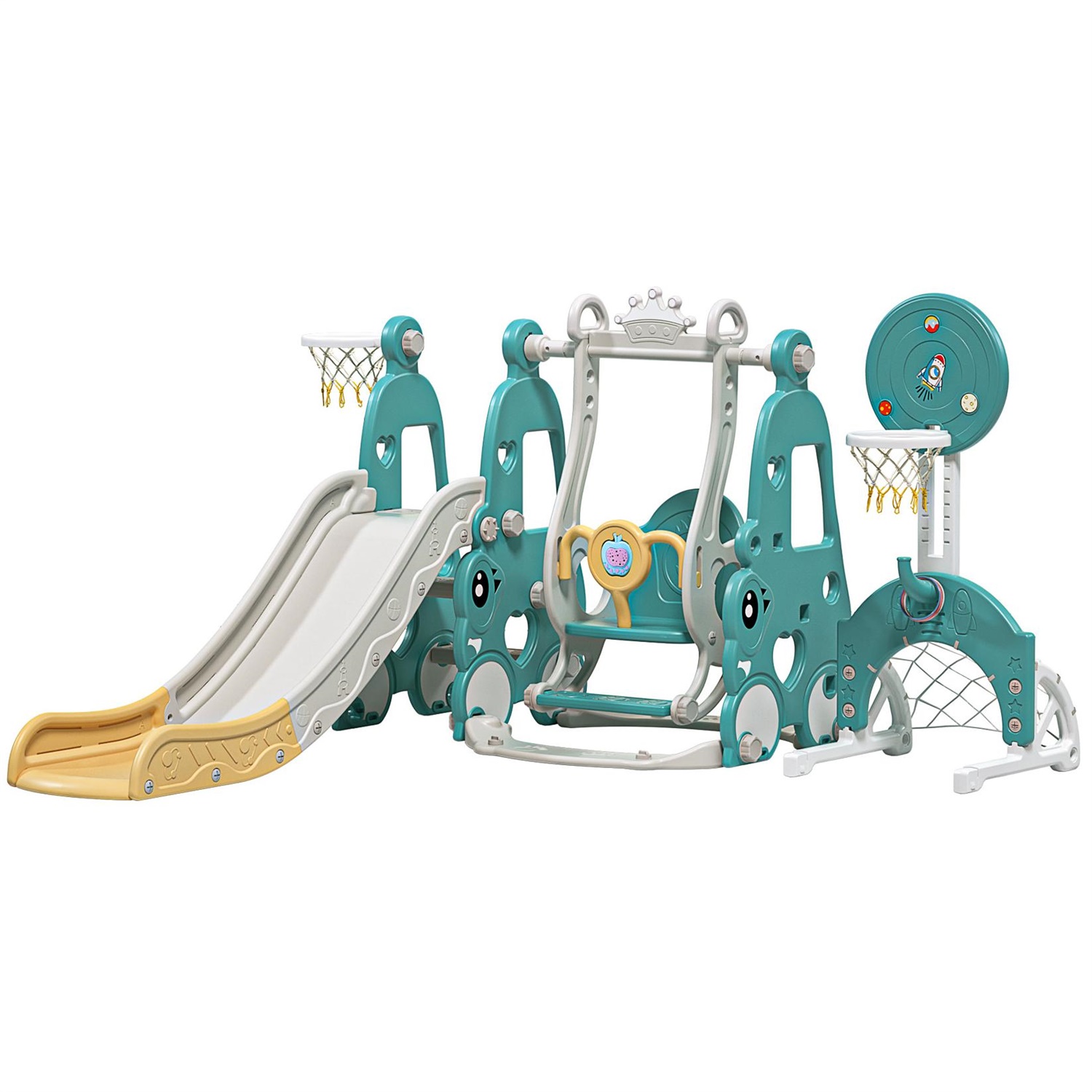 CIPACHO Toddler Slide and Swing Set, Kids Playground with Basketball Hoops, Mint Green