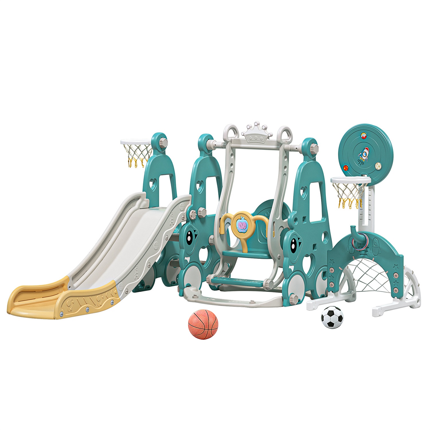 CIPACHO Toddler Slide and Swing Set, Kids Playground with Basketball Hoops, Mint Green