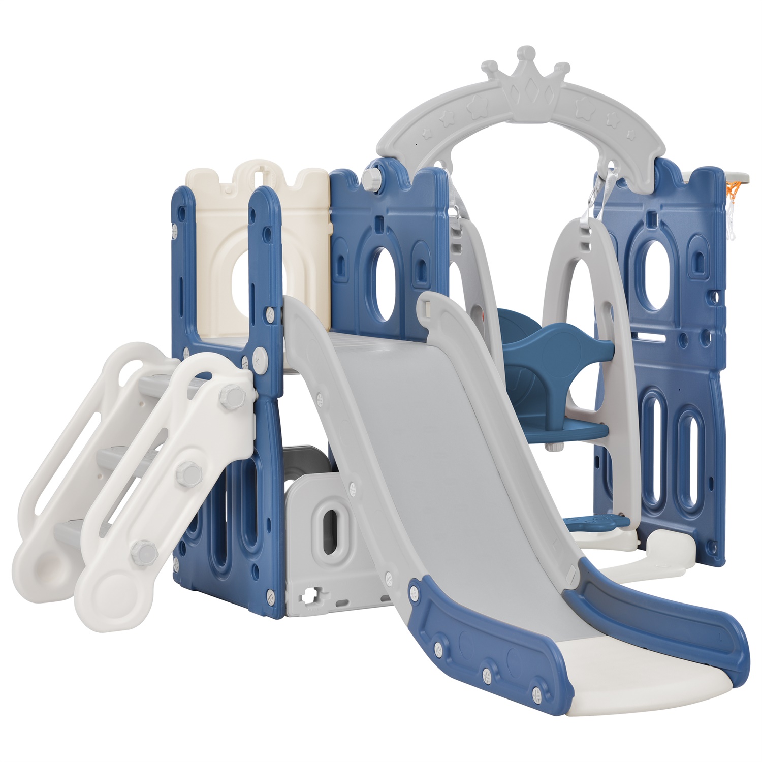 CIPACHO Kids Slide and Swing Set for Toddler Age 1-5, Backyard Baby Playground Toys, Blue+Gray