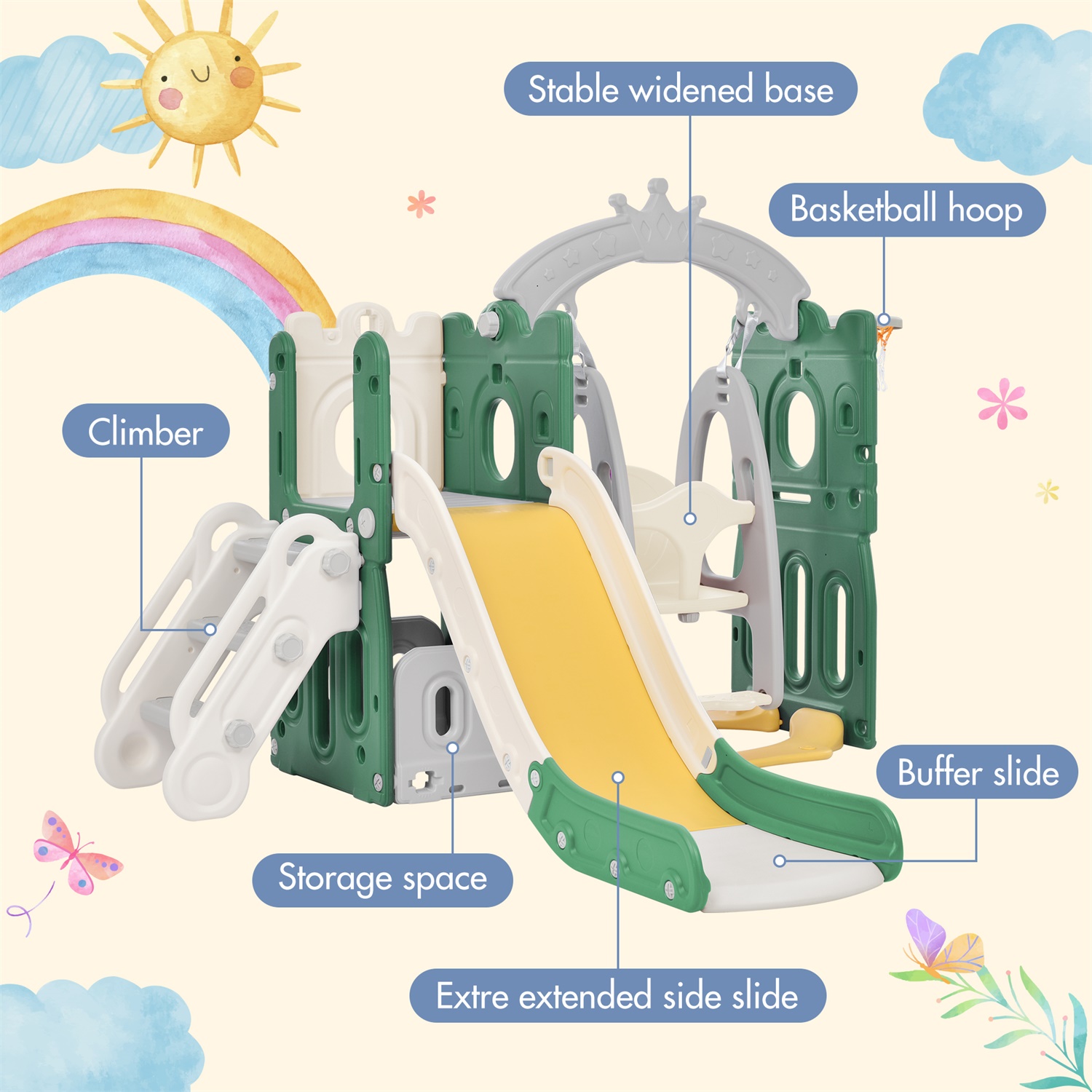 CIPACHO Kids Slide and Swing Set for Toddler Age 1-5, Backyard Baby Playground Toys, Green