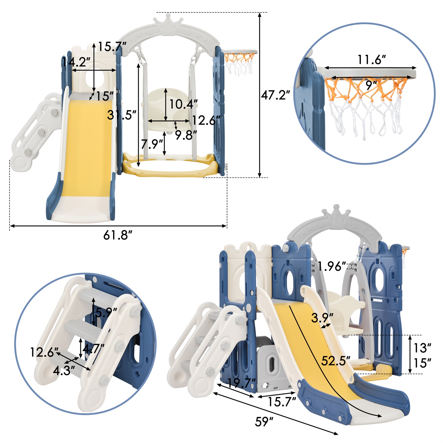 CIPACHO Kids Slide and Swing Set for Toddler Age 1-5, Backyard Baby Playground Toys, Blue