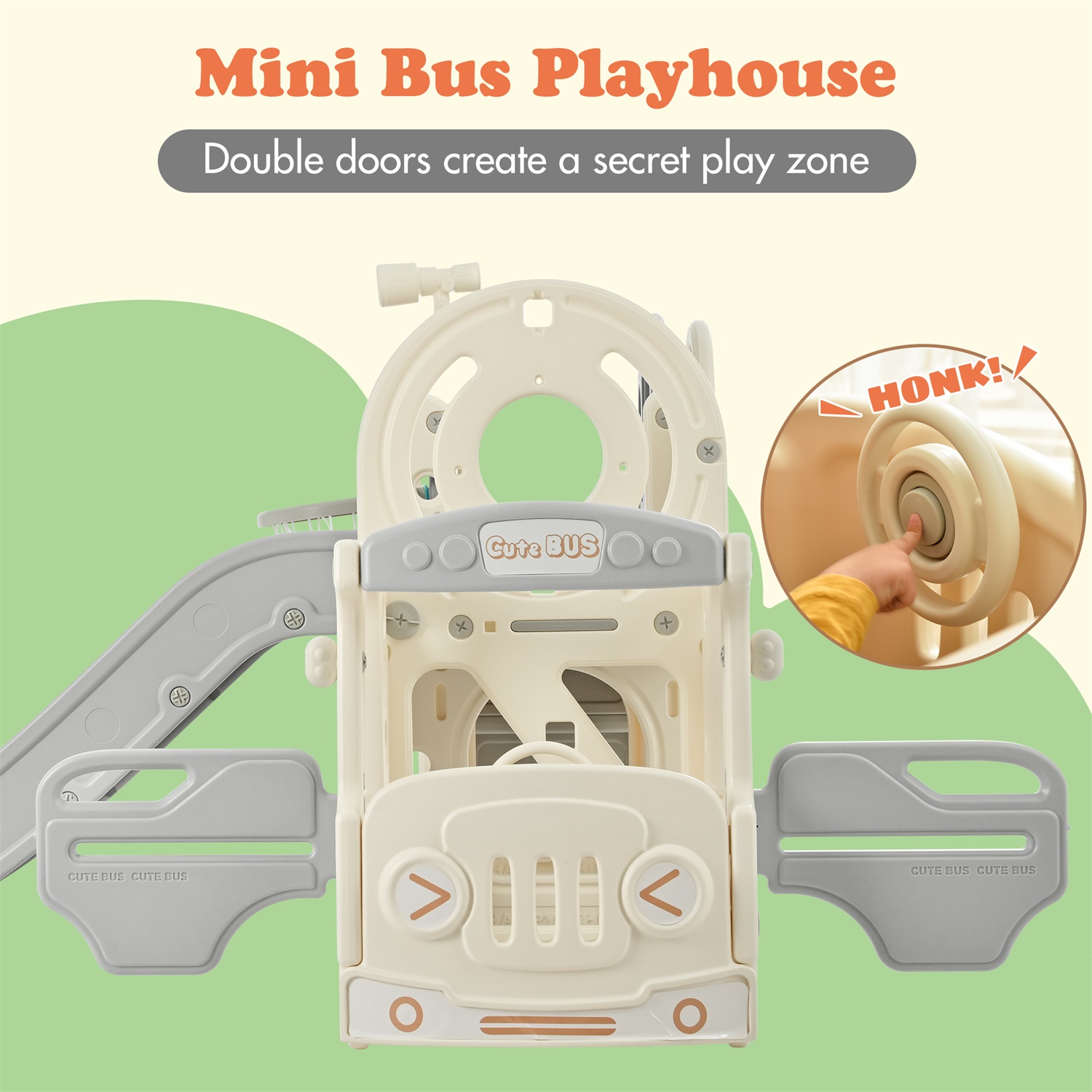 CIPACHO Freestanding Slide Playset Toys, Bus Themed Slide for Baby Indoor Outdoor, Gray