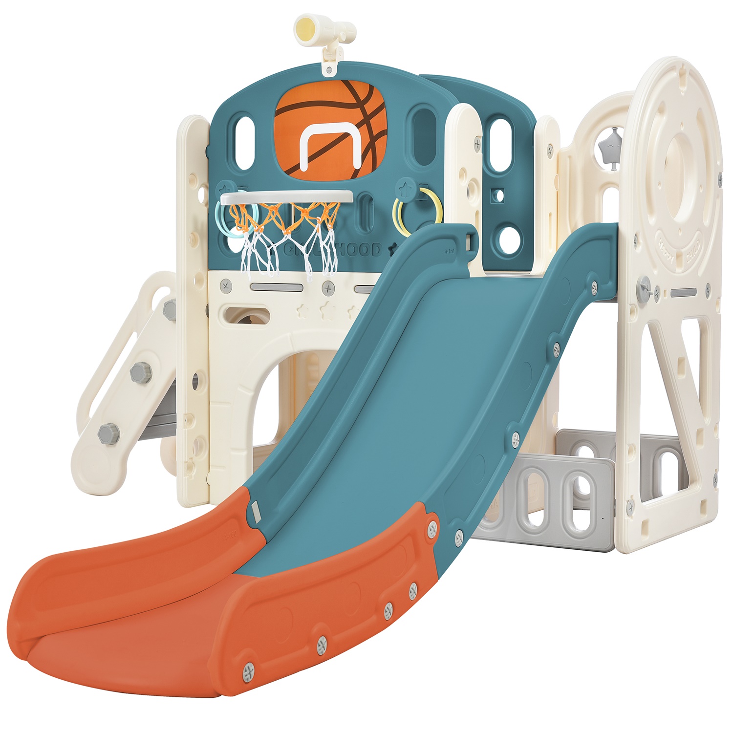 CIPACHO Kids Climbers Playground with Slide, Arch Tunnel, Ring Toss, and Basketball Hoop, Toy Storage Organizer, Green