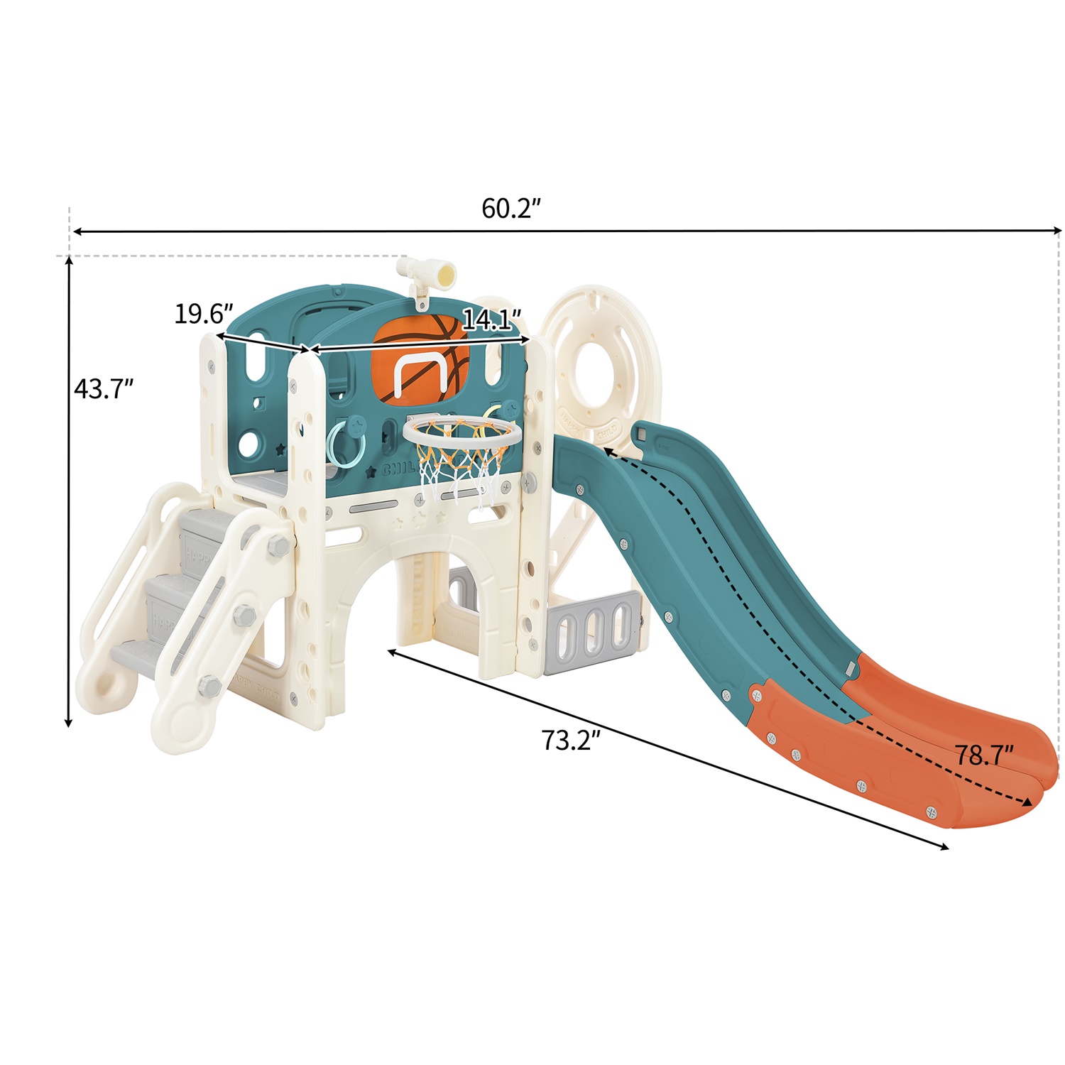 CIPACHO Kids Slide Playset with Slide, Arch Tunnel, Ring Toss, Basketball Hoop, and Toy Storage Organizer for Toddlers, Green