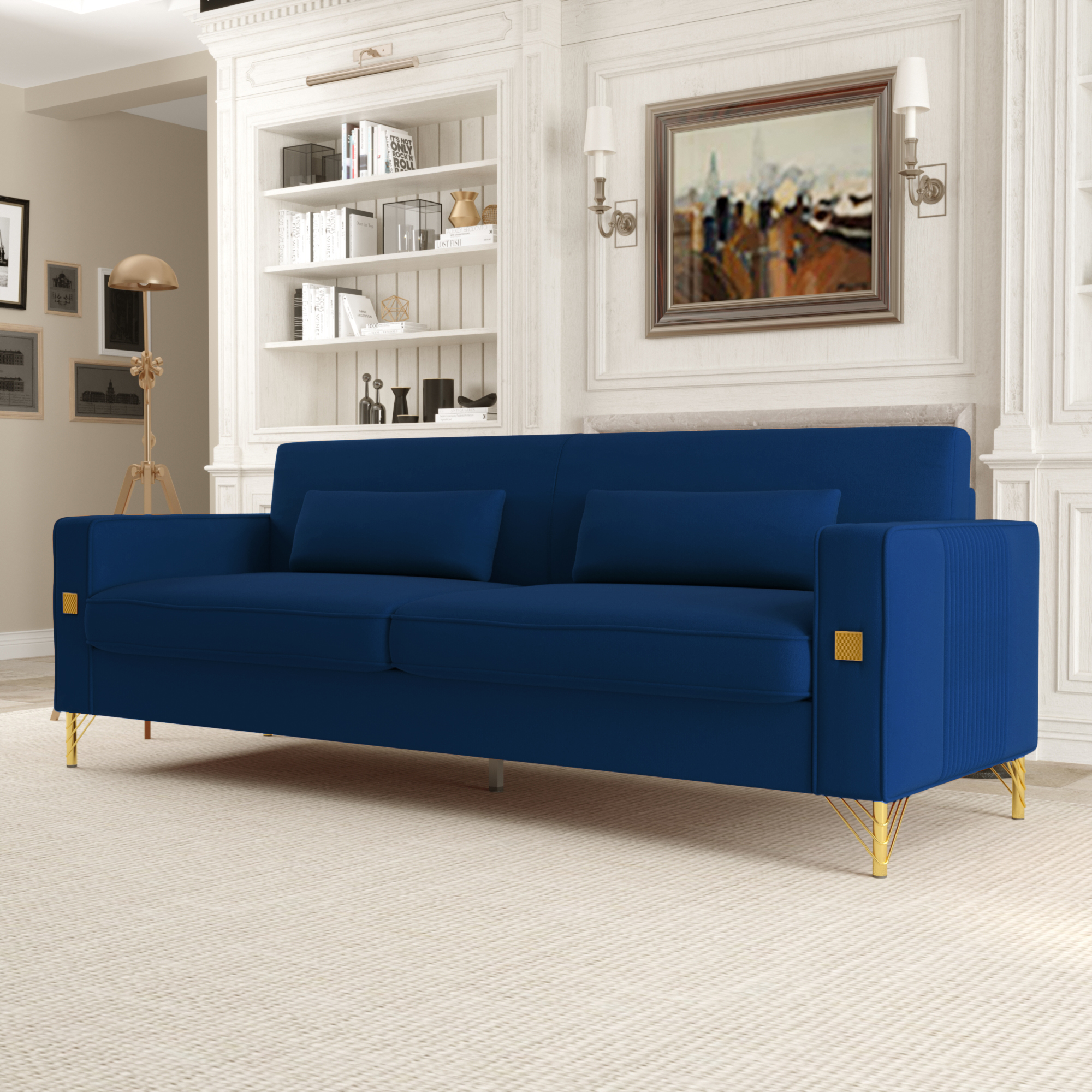 YYAo Convertible Sectional Sofa Couch, Modern Velvet Futon with Reversible Chaise for Living Room, Apartment and Small Space, Blue