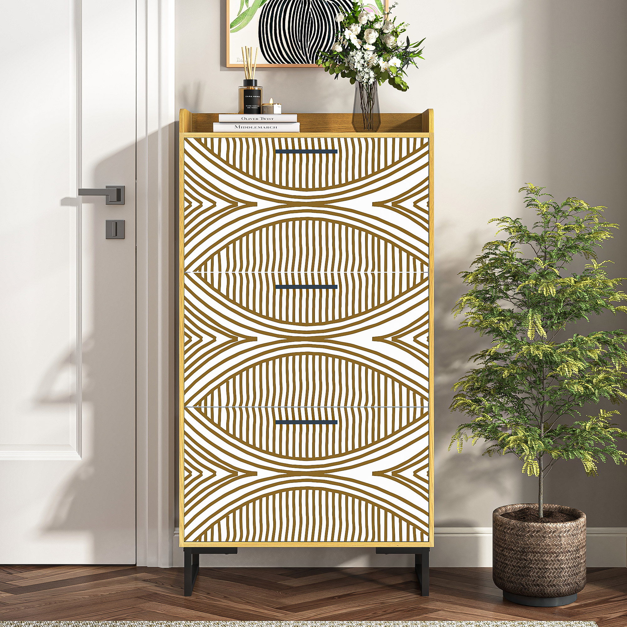 Spaco 3-Flip Drawers Shoe Rack Shoe Storage Cabinet for Entryway Slim Pattern, Brown