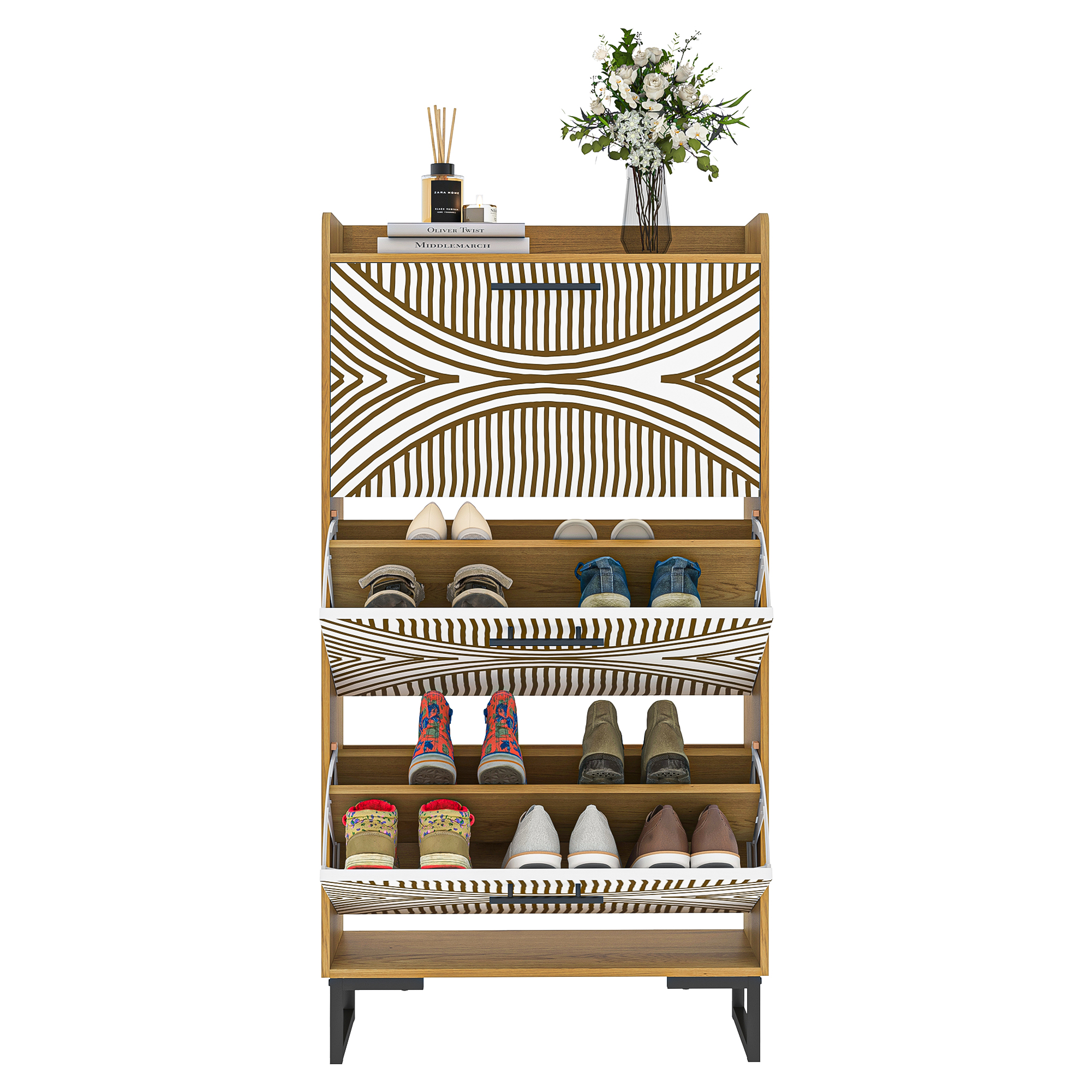 Spaco 3-Flip Drawers Shoe Rack Shoe Storage Cabinet for Entryway Slim Pattern, Brown