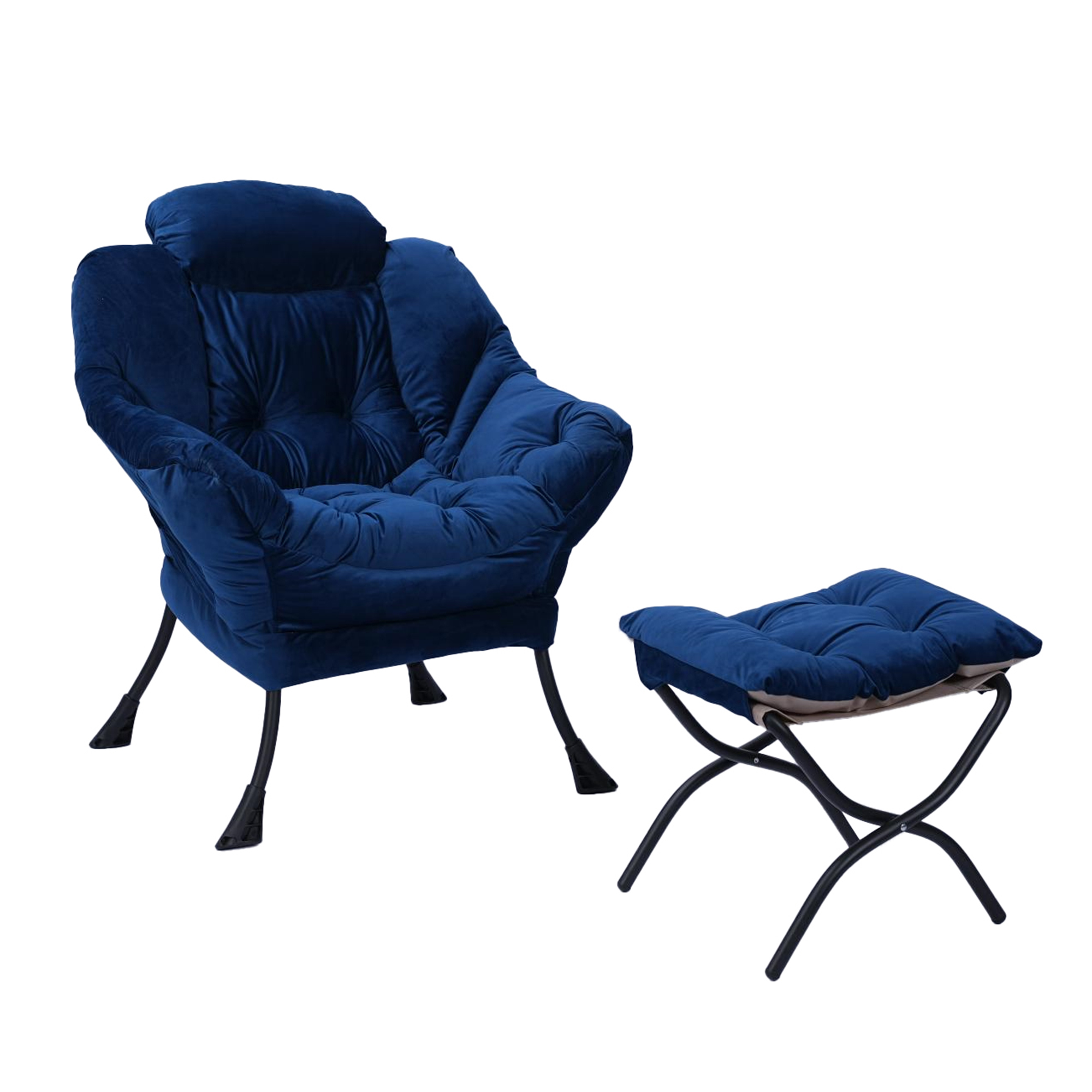 Kadyn Living Room Chairs, Single Sofa Chairs with Armrests and A Side Pocket, Blue Armchair, Chair with Ottoman Set