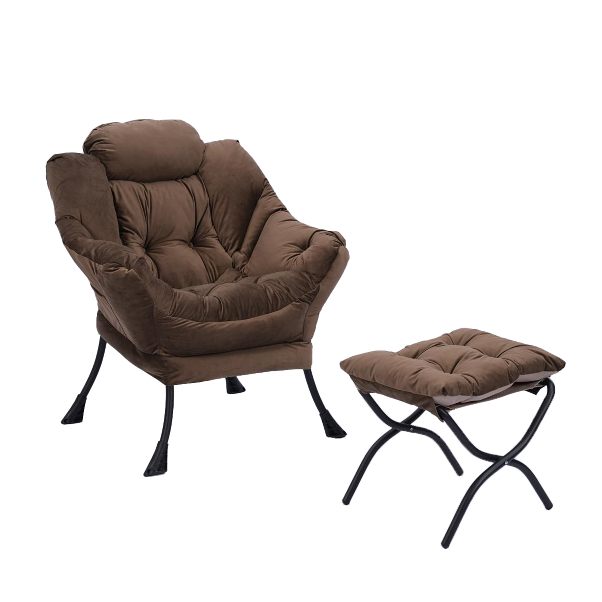 Kadyn Living Room Chairs, Single Sofa Chairs with Armrests and A Side Pocket, Brown Armchair, Chair with Ottoman Set