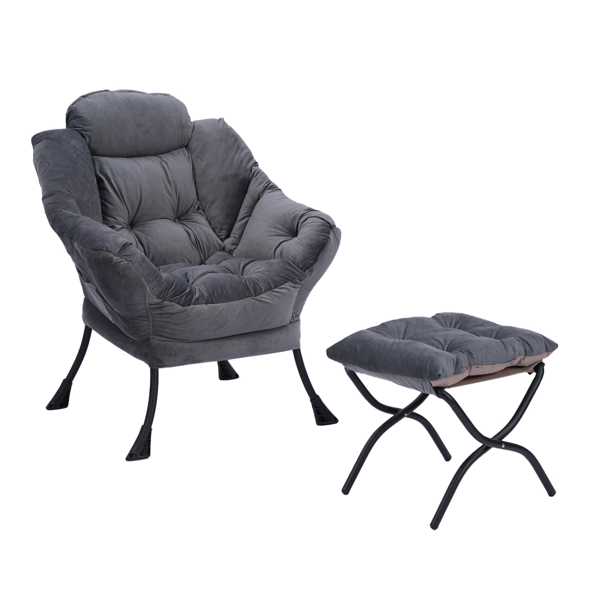 Kadyn Living Room Chairs, Single Sofa Chairs with Armrests and A Side Pocket, Dark Gray Armchair, Chair with Ottoman Set