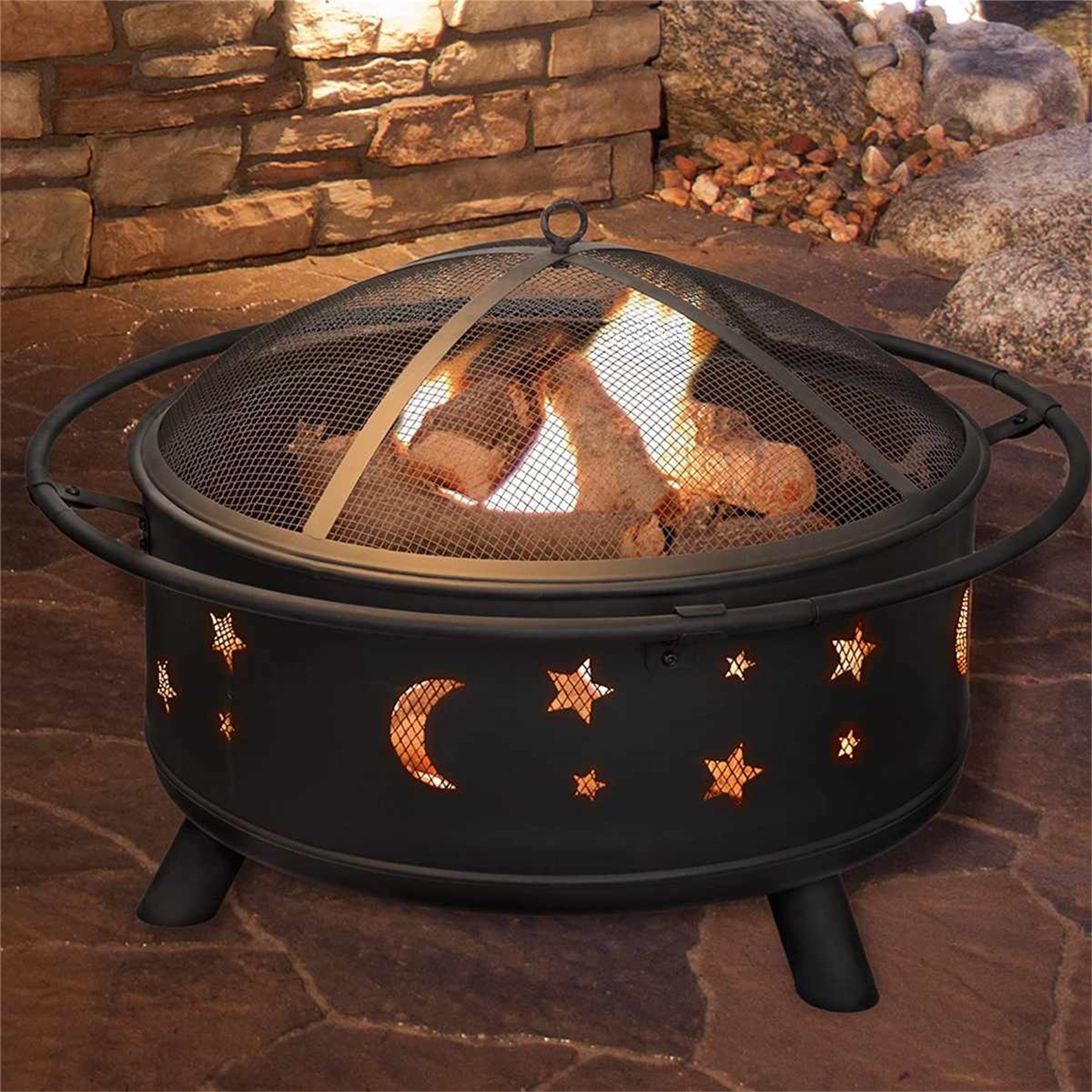 Spaco 32 inch Fire Pit for Outside Portable Wood Small Bowl for with Spark Screen, Fireplace Poker,