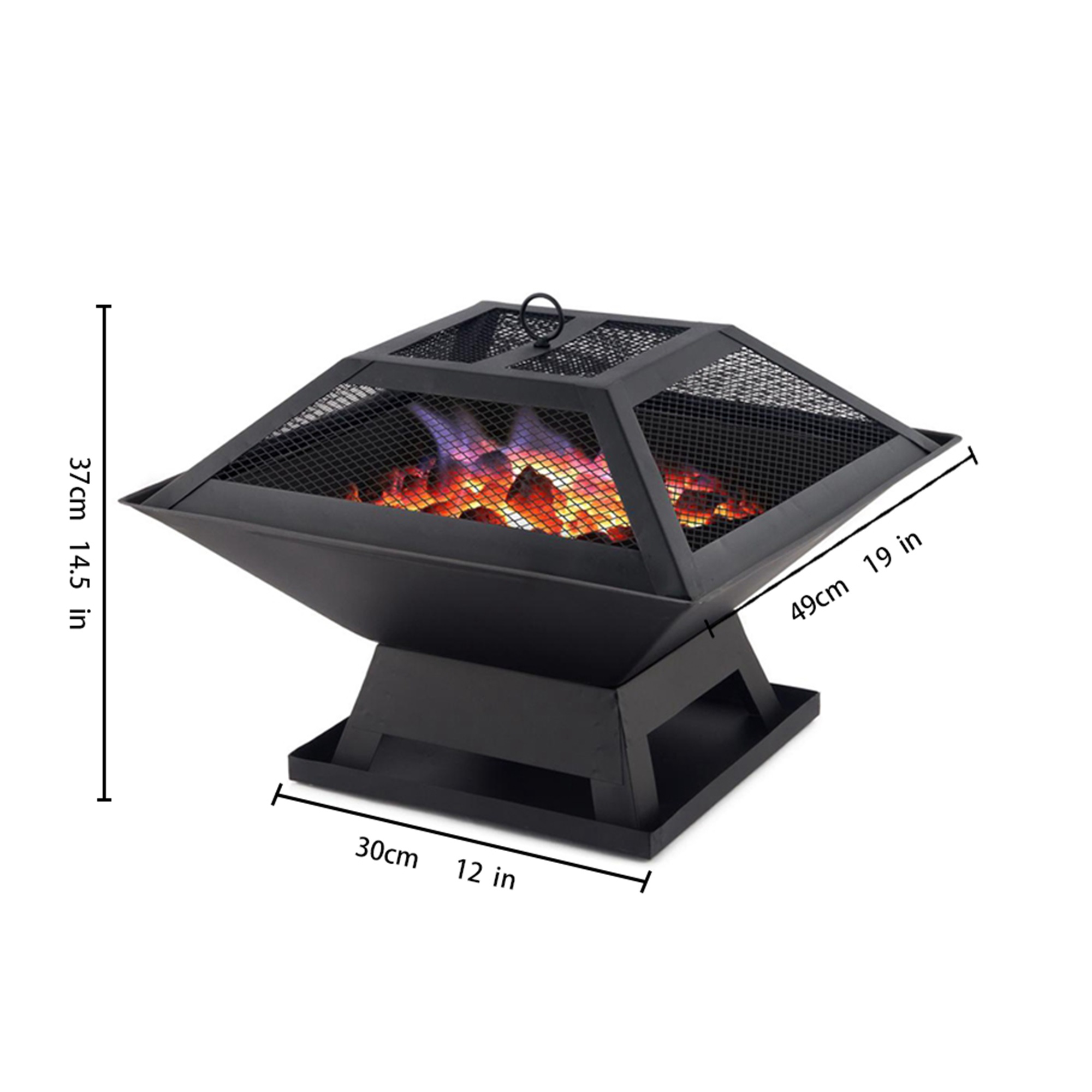 Spaco 29 inch Square Fire Pit for Outside Portable Wood Small Bowl for with Spark Screen, Fireplace Poker,