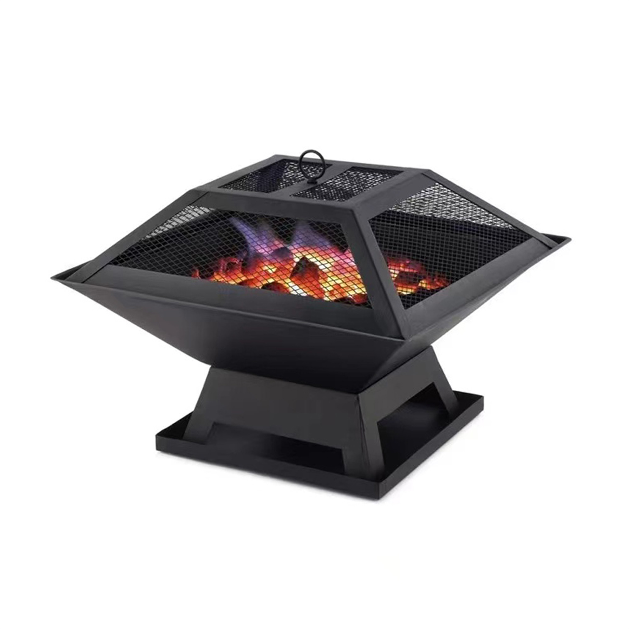 Spaco 29 inch Square Fire Pit for Outside Portable Wood Small Bowl for with Spark Screen, Fireplace Poker,