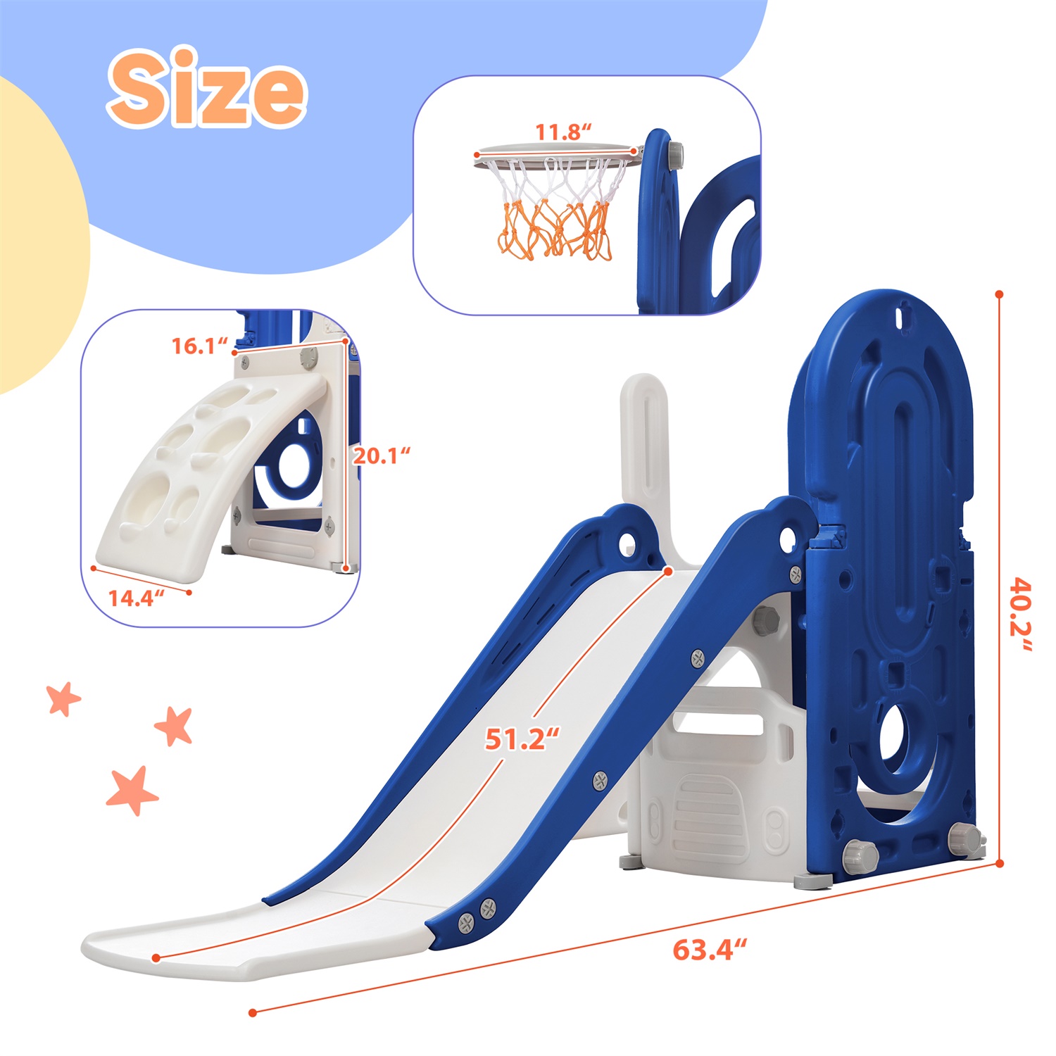 CIPACHO Toddler Climber and Slide Set 4 in 1, Kids Playground with Basketball Hoop, Climbing Ramp for Age 1-5, Blue