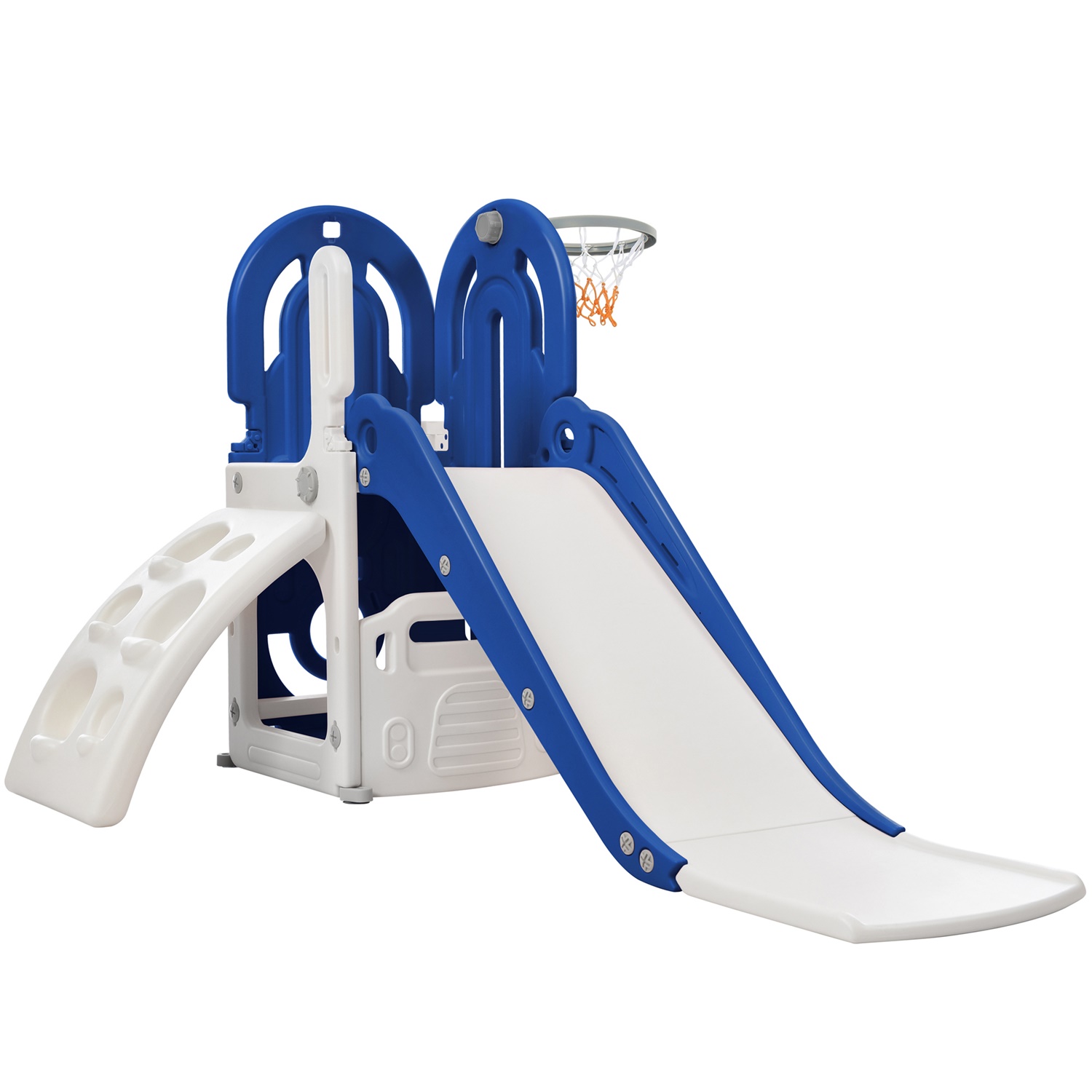 CIPACHO Toddler Climber and Slide Set 4 in 1, Kids Playground with Basketball Hoop, Climbing Ramp for Age 1-5, Blue