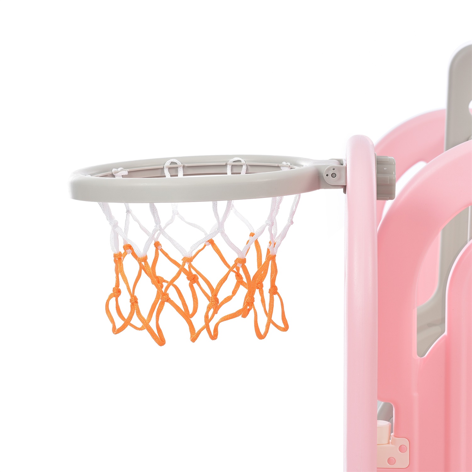 CIPACHO 5 in 1 Kids Slide Playset with Basketball Hoop, Climbing Ramp, Swing, Hidden Space, Indoor Outdoor Kids Playground, Pink