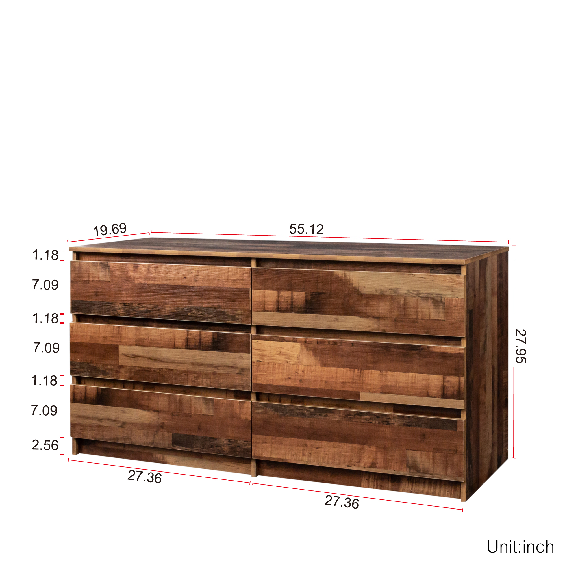 Spaco Dresser for Bedroom 6 Drawers Dresser Chest of Drawer Bedroom Furniture, Walnut Dresser