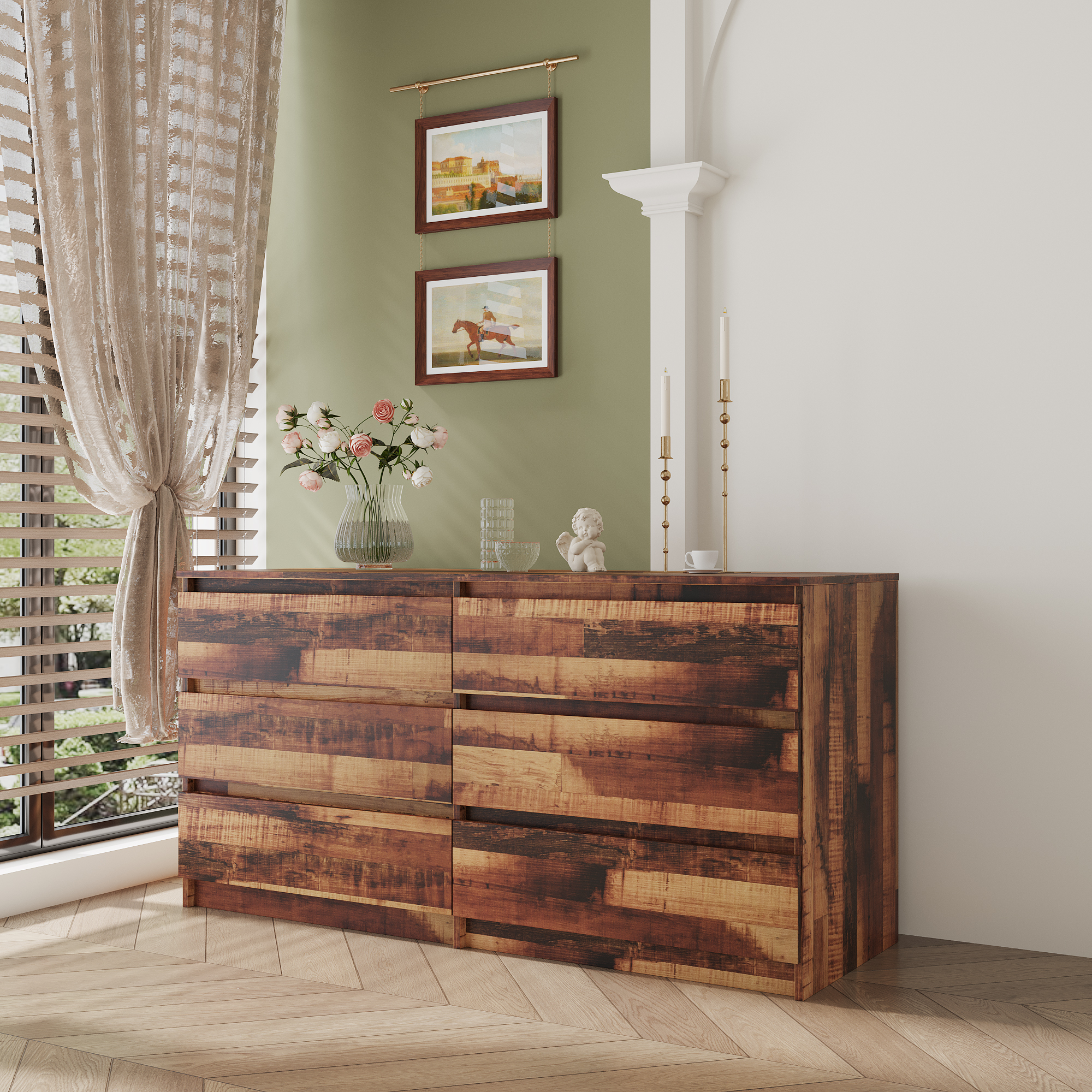 Spaco Dresser for Bedroom 6 Drawers Dresser Chest of Drawer Bedroom Furniture, Walnut Dresser