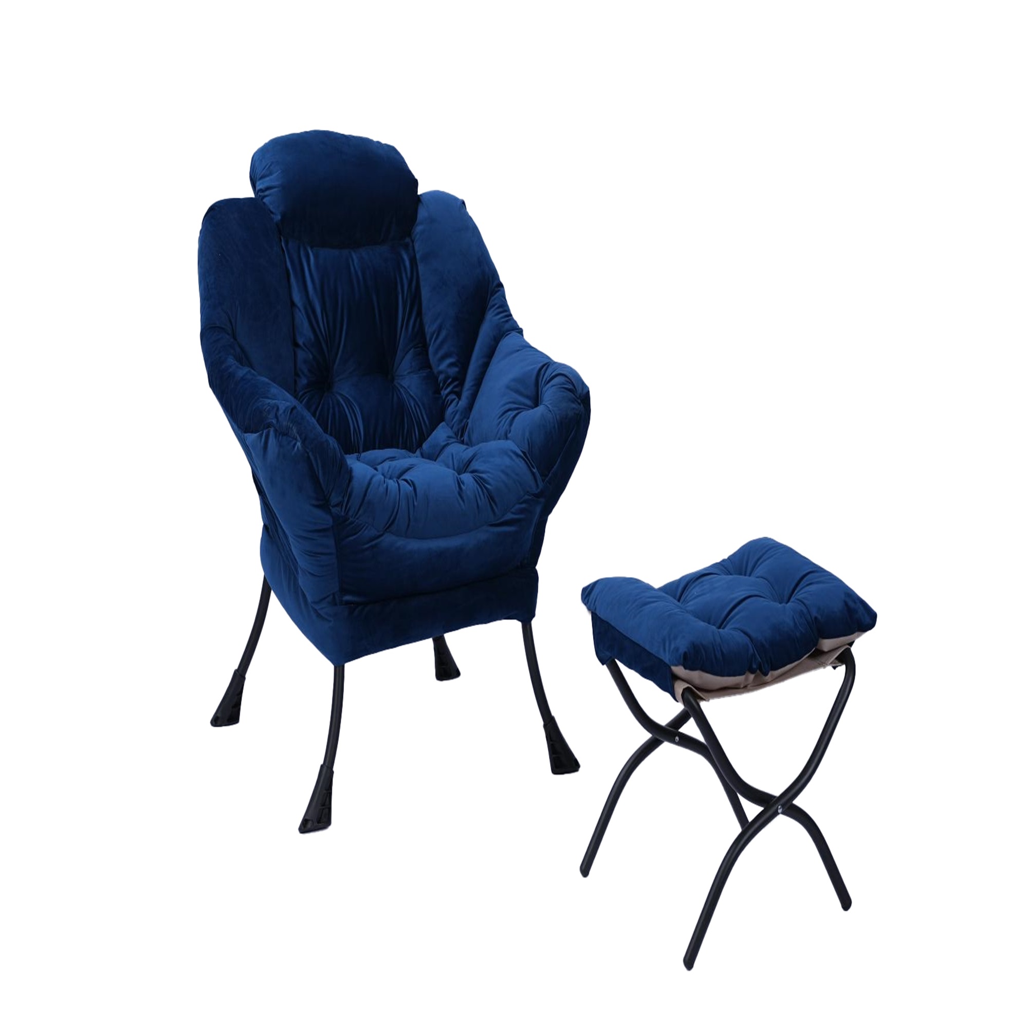 Spaco Modern Cotton Fabric Lazy Chair, Chair with Ottoman Set Armrests and A Side Pocket, Blue