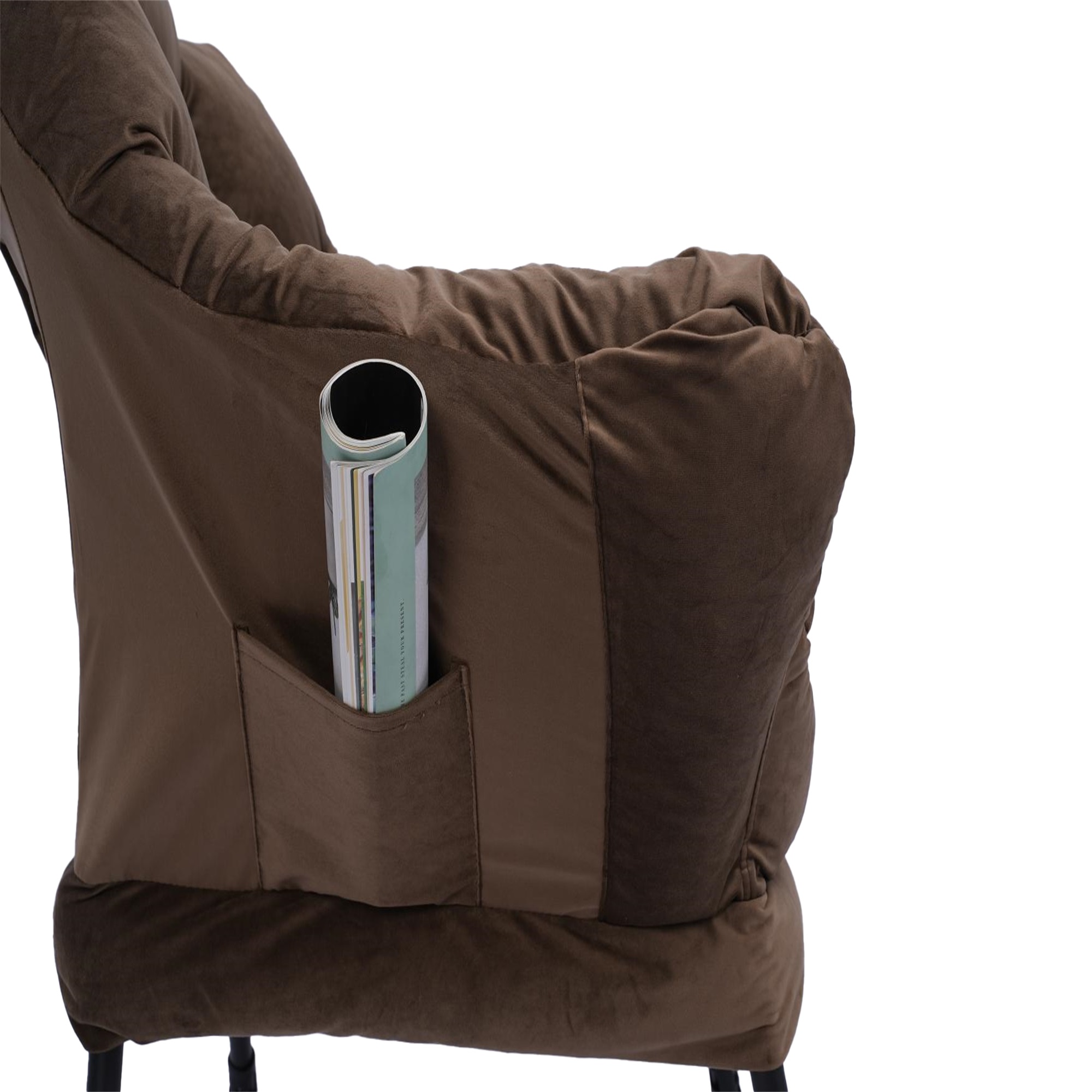 Spaco Modern Cotton Fabric Lazy Chair, Chair with Ottoman Set Armrests and A Side Pocket, Brown