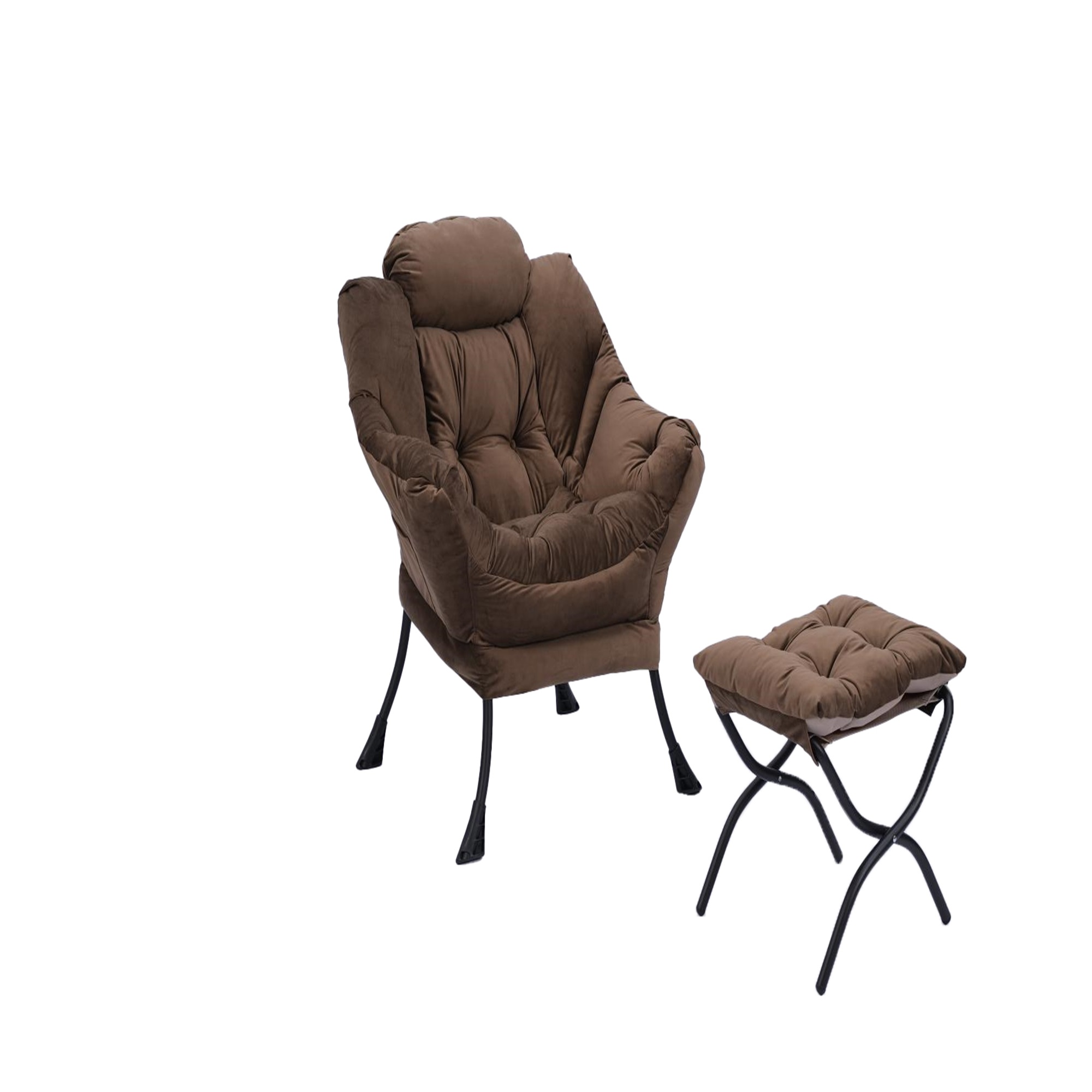 Spaco Modern Cotton Fabric Lazy Chair, Chair with Ottoman Set Armrests and A Side Pocket, Brown