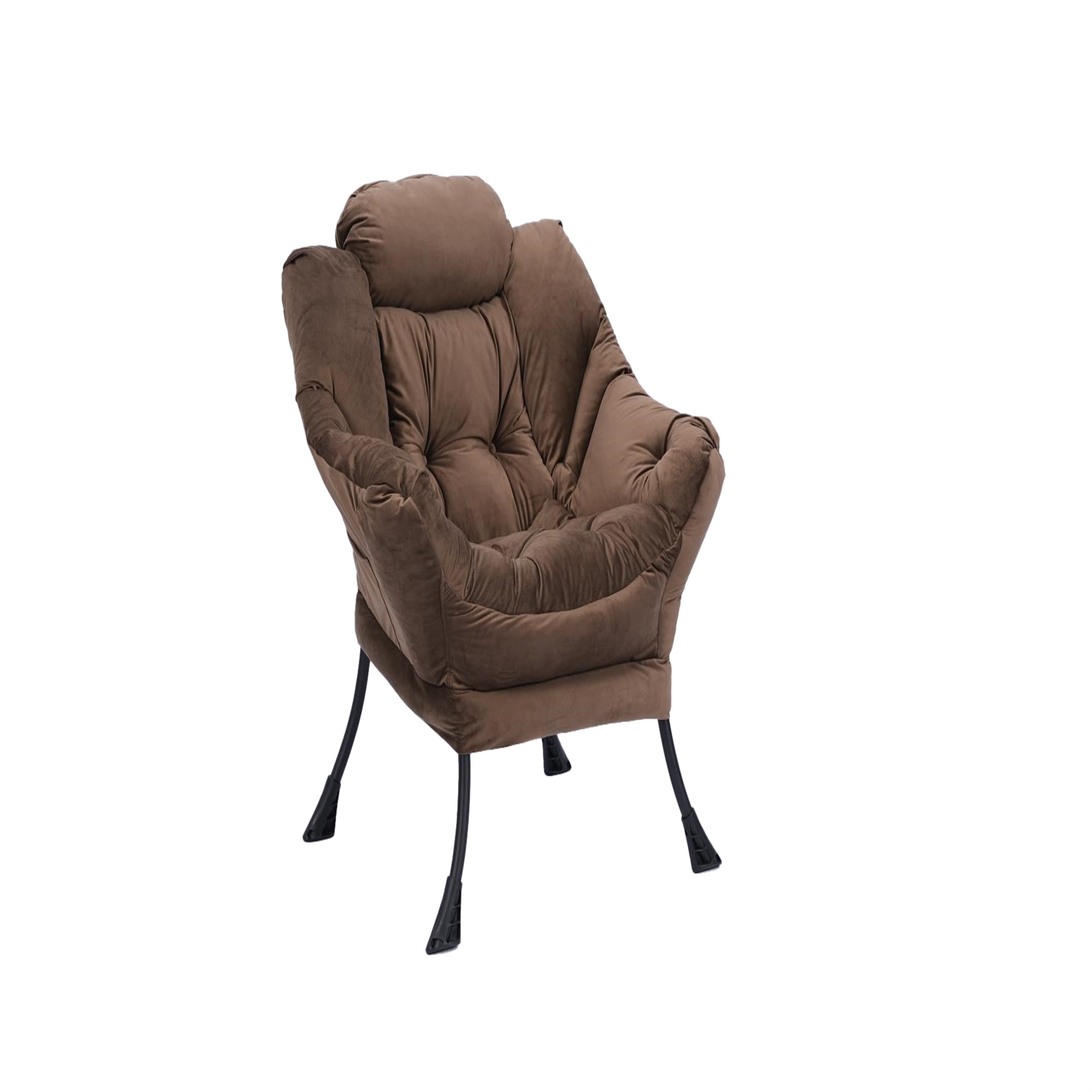 Spaco Modern Cotton Fabric Lazy Chair, Chair with Ottoman Set Armrests and A Side Pocket, Brown