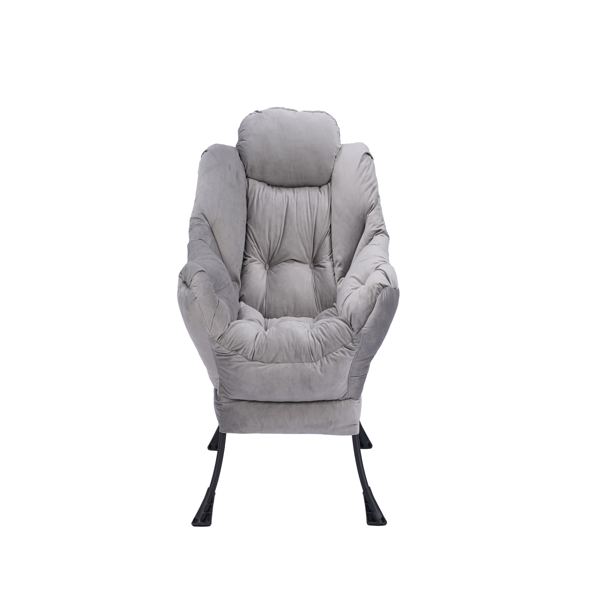 Spaco Modern Cotton Fabric Lazy Chair, Chair with Ottoman Set Armrests and A Side Pocket, Light Gray