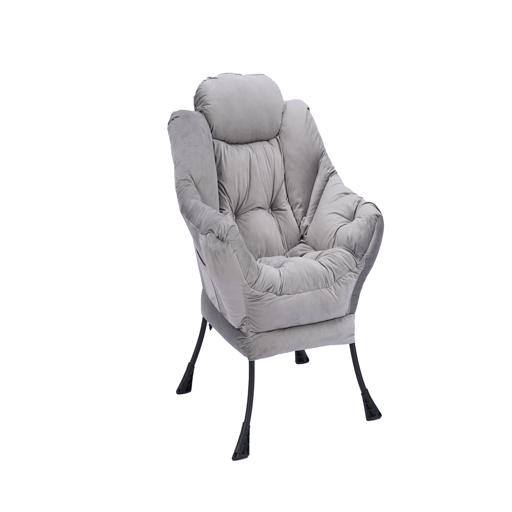 Spaco Modern Cotton Fabric Lazy Chair, Chair with Ottoman Set Armrests and A Side Pocket, Light Gray