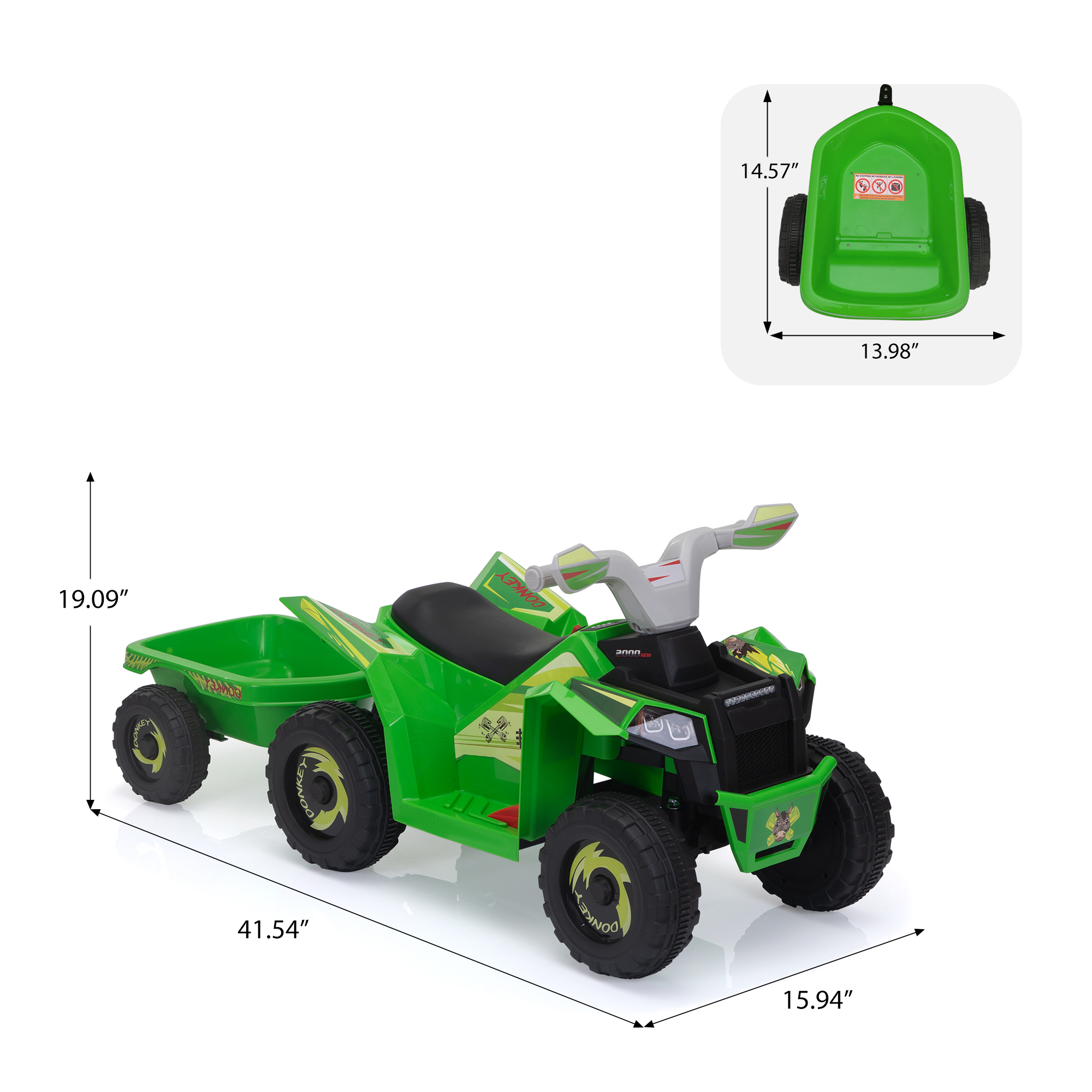 CIPACHO Kids ATV with Trailer, 6V Battery Powered Electric Quad, Motorized Ride On Mini Vehicle Car for Toddlers Boys Girls, Green