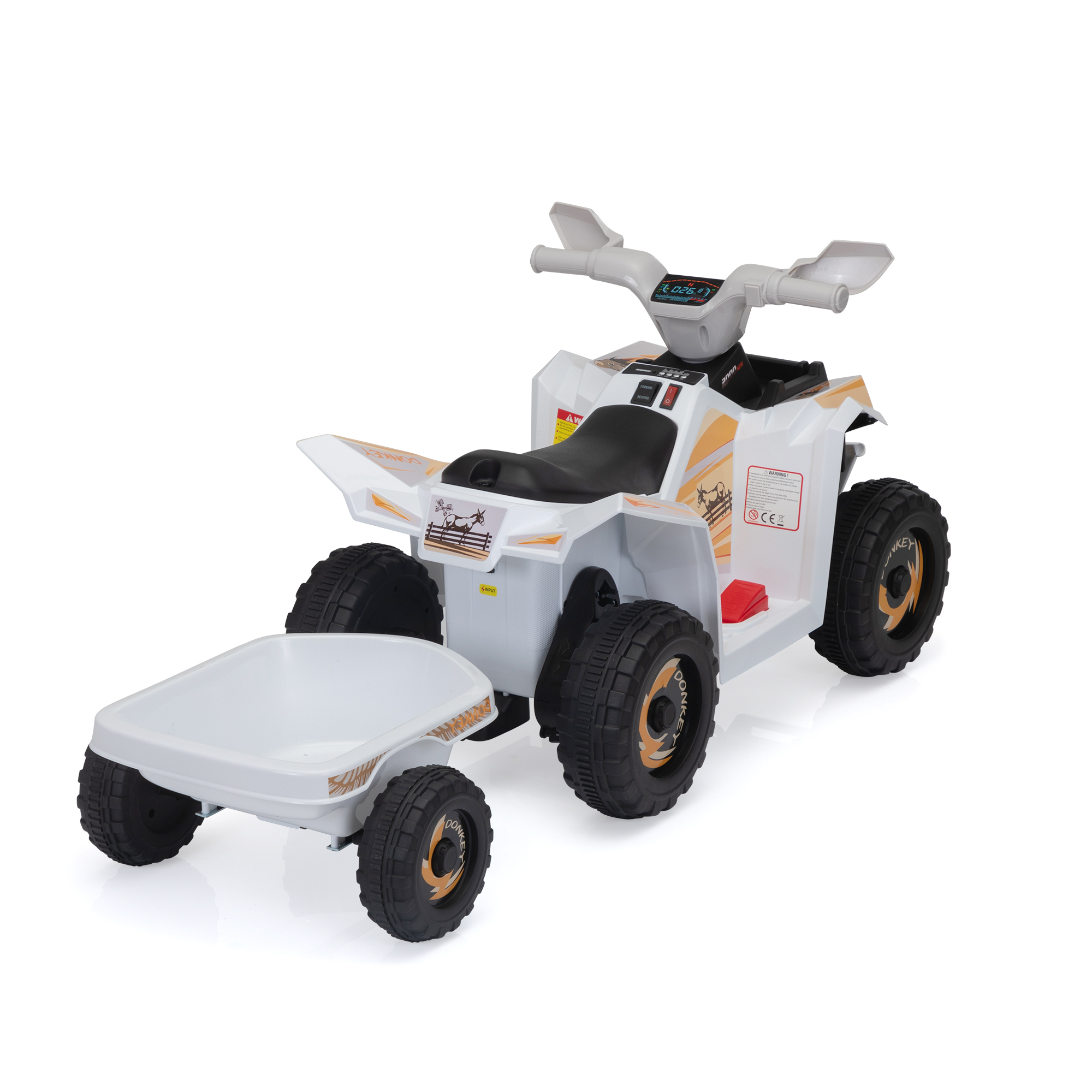 CIPACHO Kids ATV with Trailer, 6V Battery Powered Electric Quad, Motorized Ride On Mini Vehicle Car for Toddlers Boys Girls, White