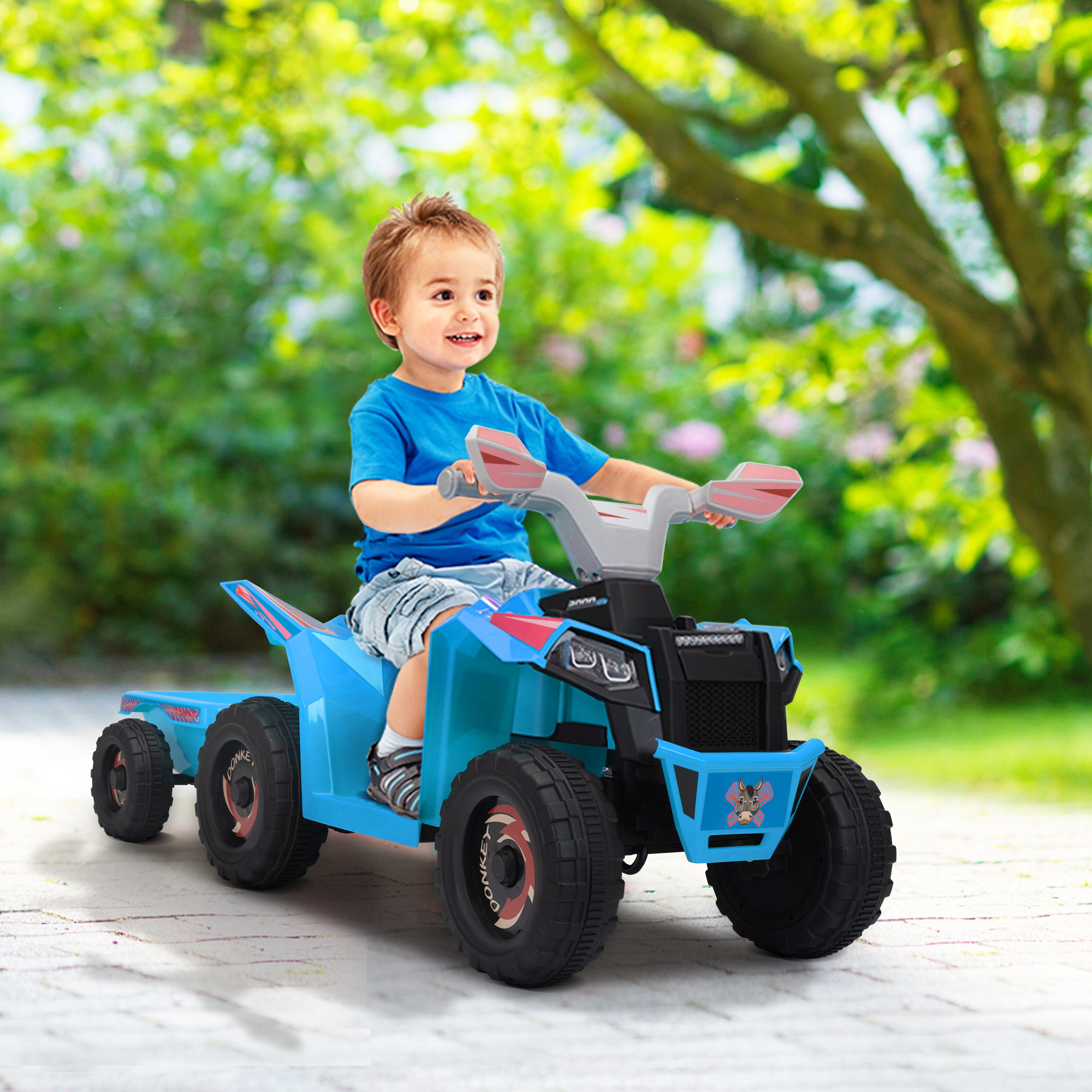 CIPACHO Kids ATV, 6V Battery Powered Electric Vehicle with Trailer, Ride on Car 4 Wheeler Quad for Toddler Boys Girls 18-36 Months, Blue