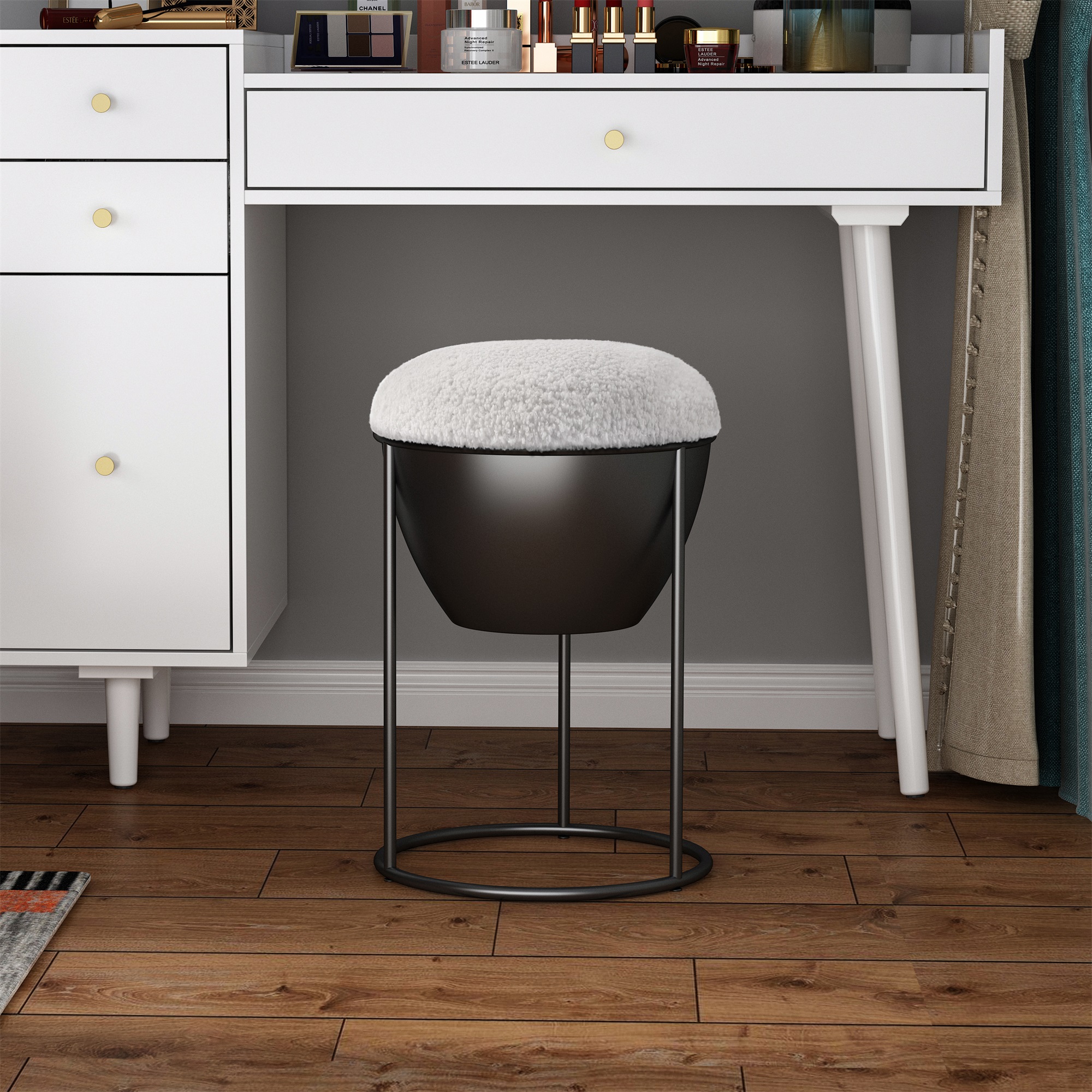 Resenkos Round Vanity Stool Chair for Makeup Room, Vanity Bench Foot Stools Ottoman with Metal Legs