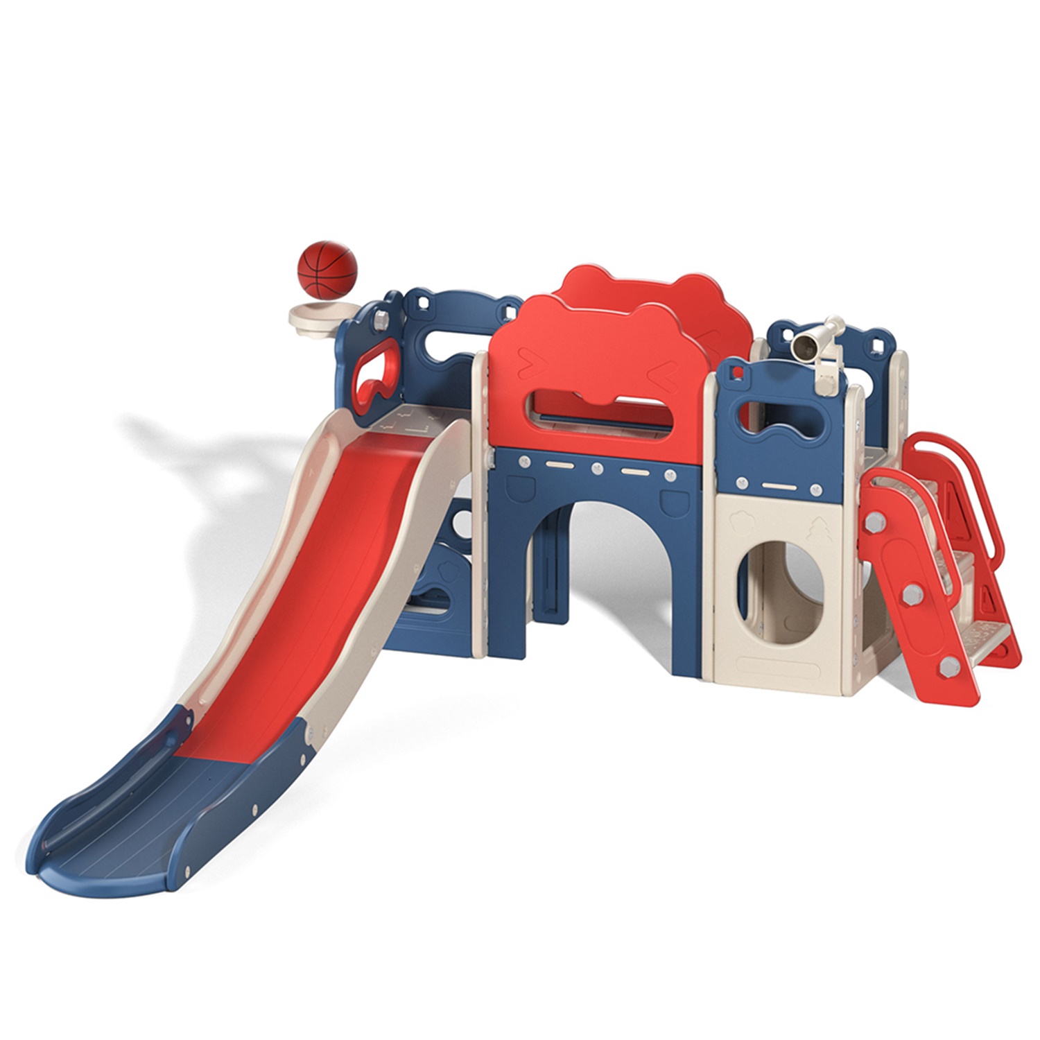 CIPACHO 85' Toddler Slide Playset, Kids Slide and Climber Set with Basketball Hoop Telescope, Red