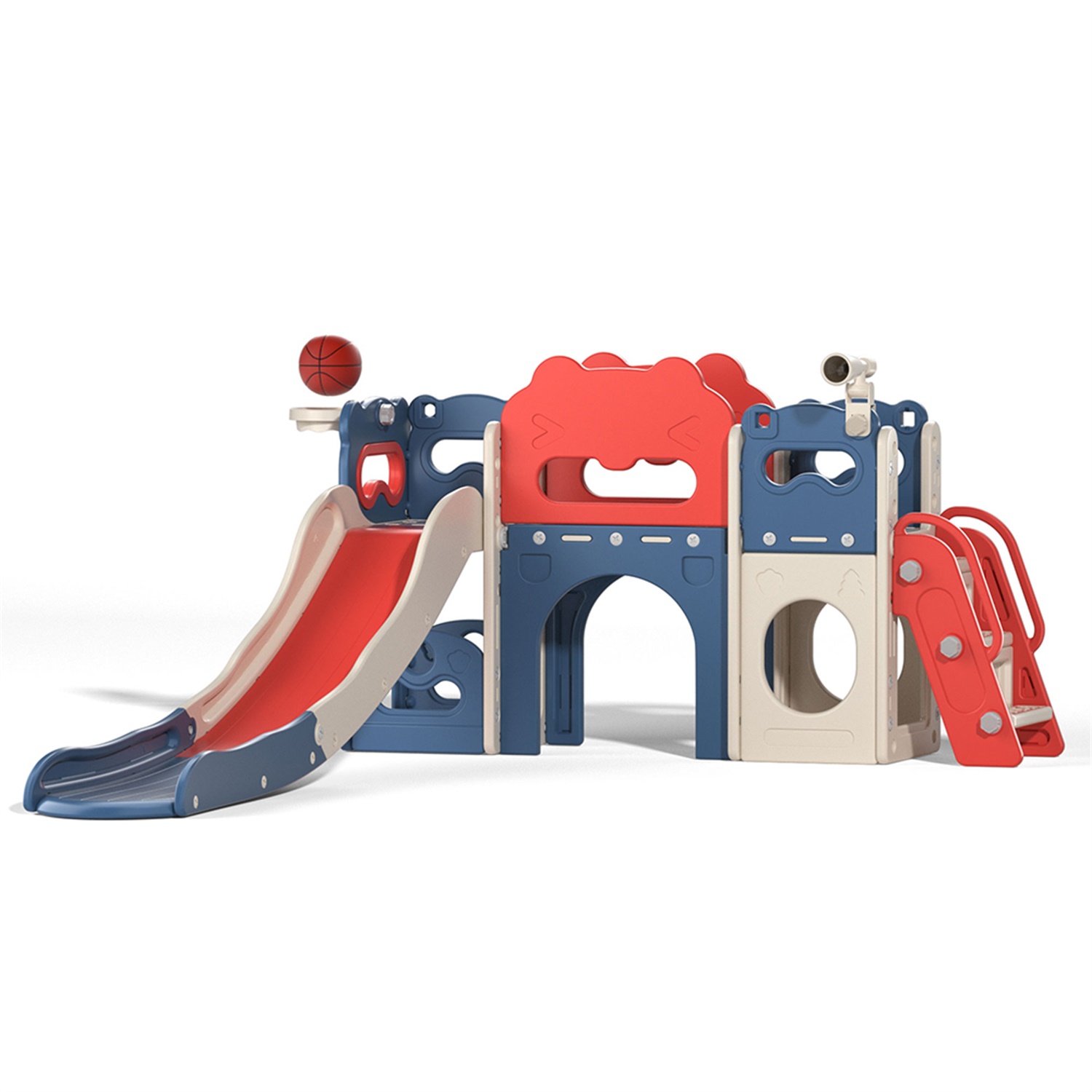 CIPACHO 85' Toddler Slide Playset, Kids Slide and Climber Set with Basketball Hoop Telescope, Red