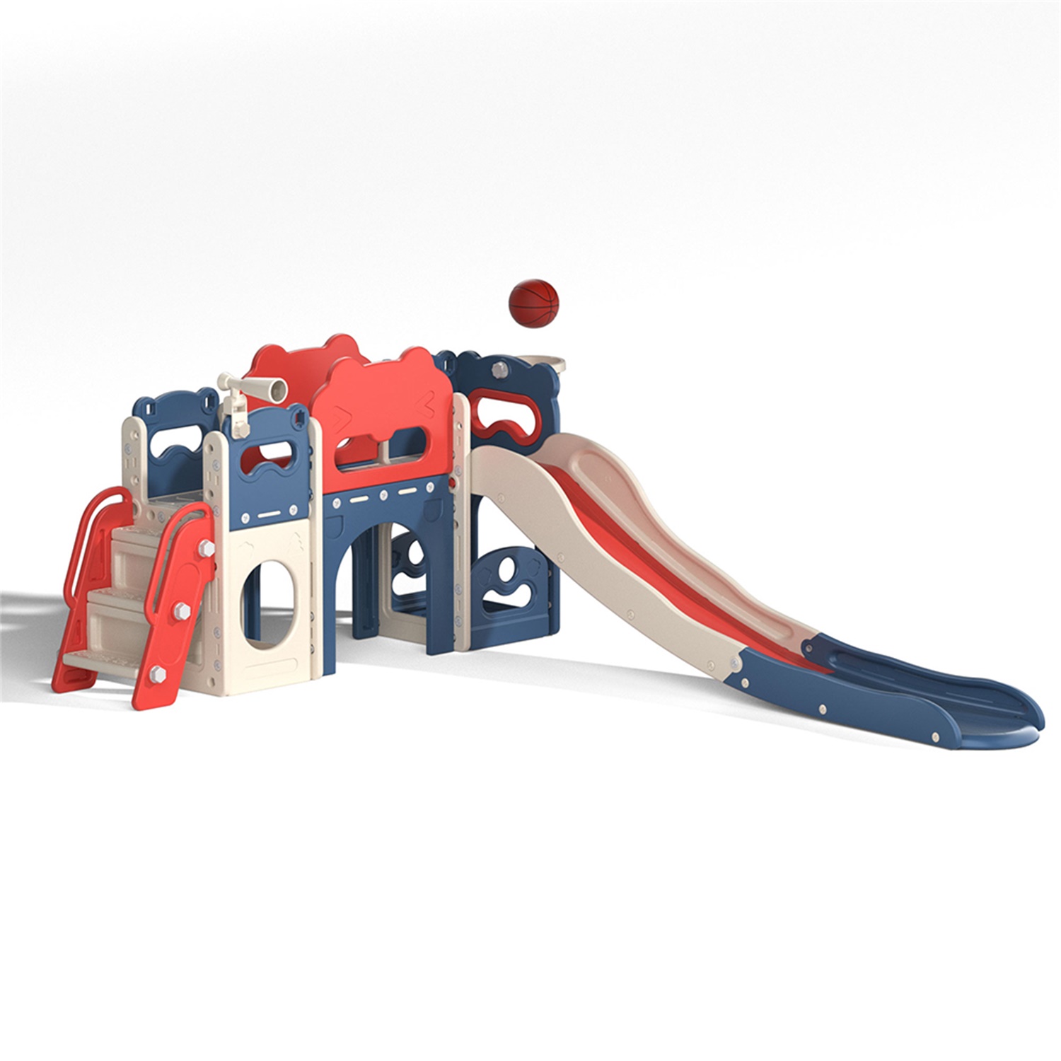 CIPACHO 85' Toddler Slide Playset, Kids Slide and Climber Set with Basketball Hoop Telescope, Red