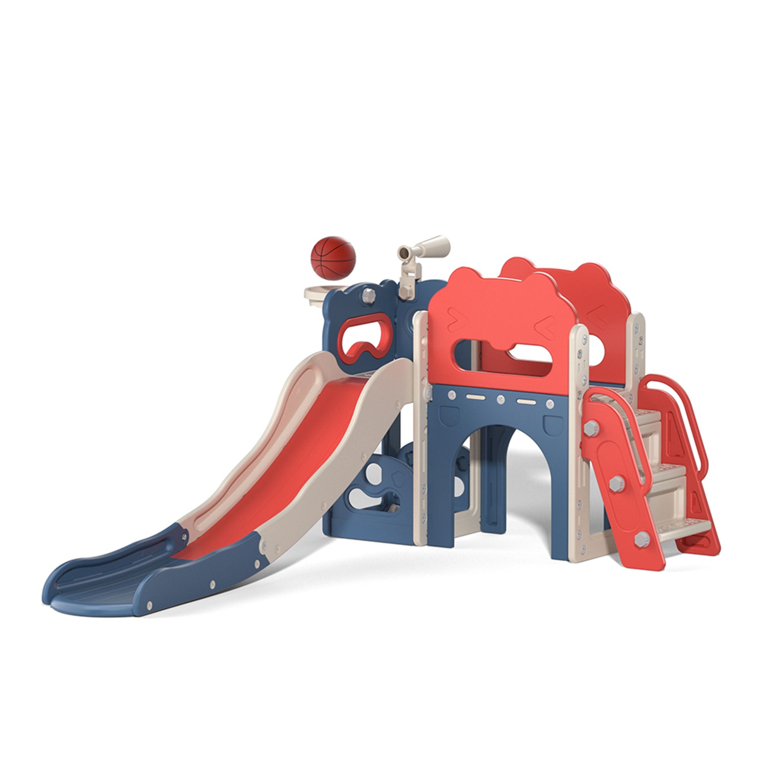 CIPACHO 68' Toddler Slide Playset, Kids Slide and Climber Set with Basketball Hoop Telescope, Red