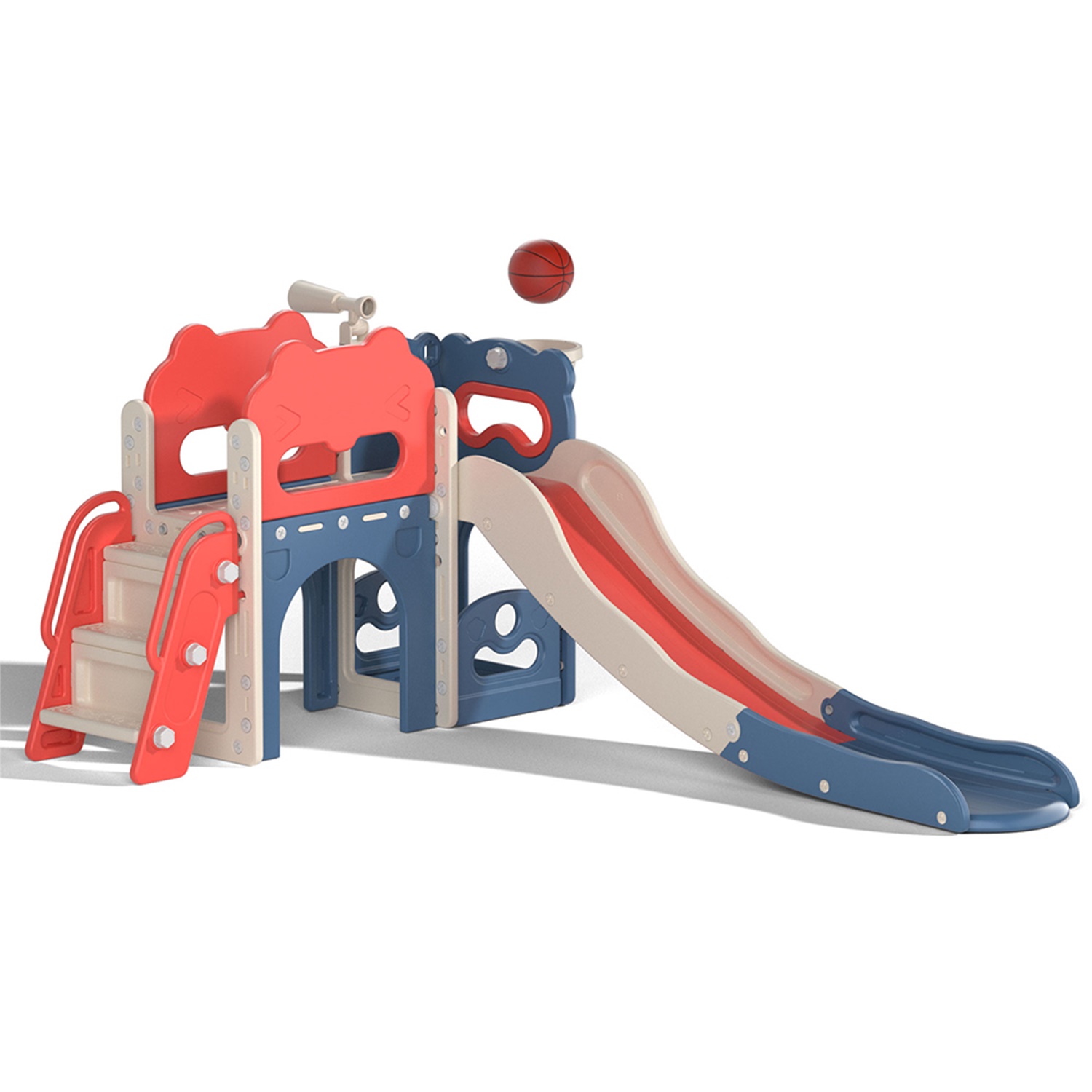 CIPACHO 68' Toddler Slide Playset, Kids Slide and Climber Set with Basketball Hoop Telescope, Red