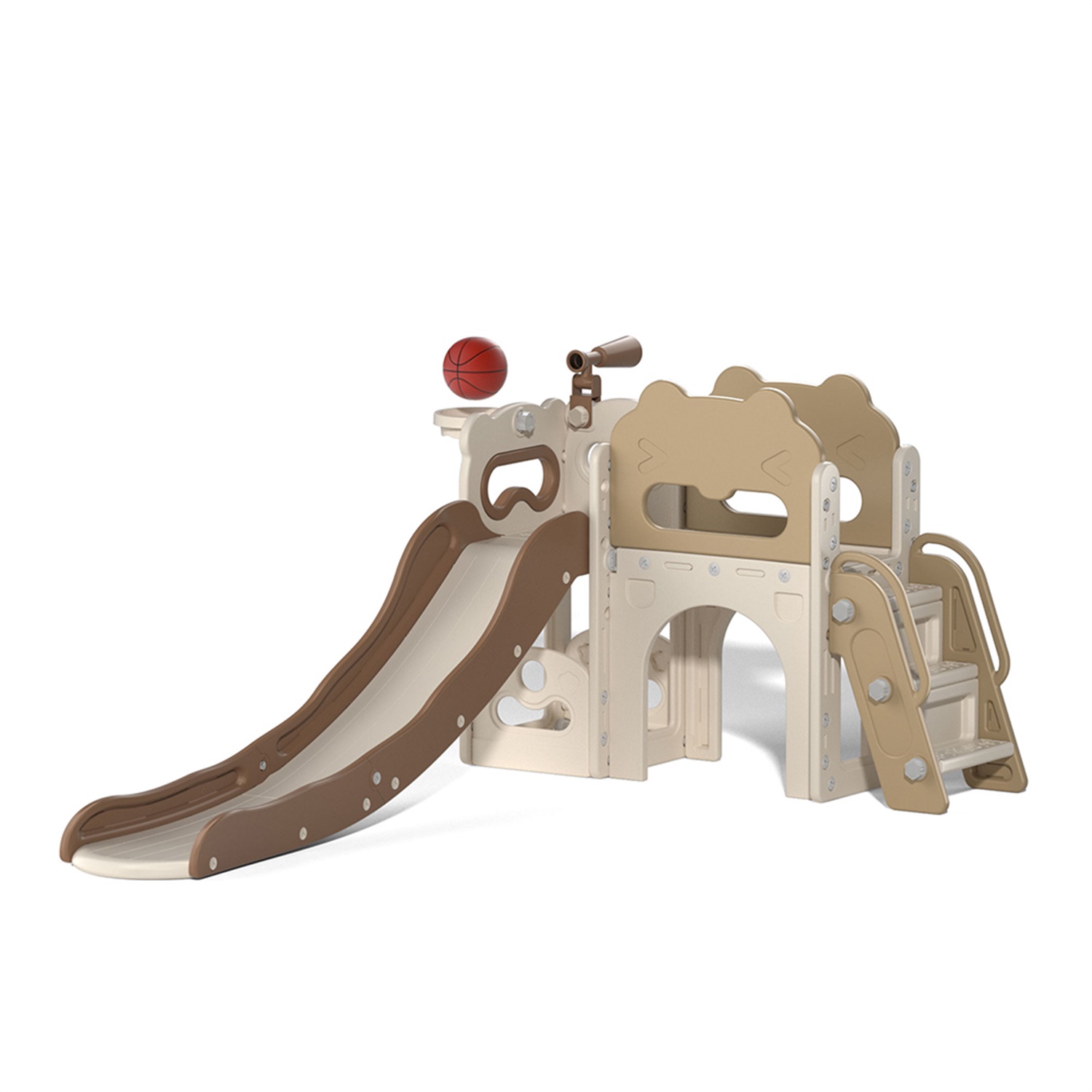 CIPACHO 68' Toddler Slide Playset, Kids Slide and Climber Set with Basketball Hoop Telescope, Beige